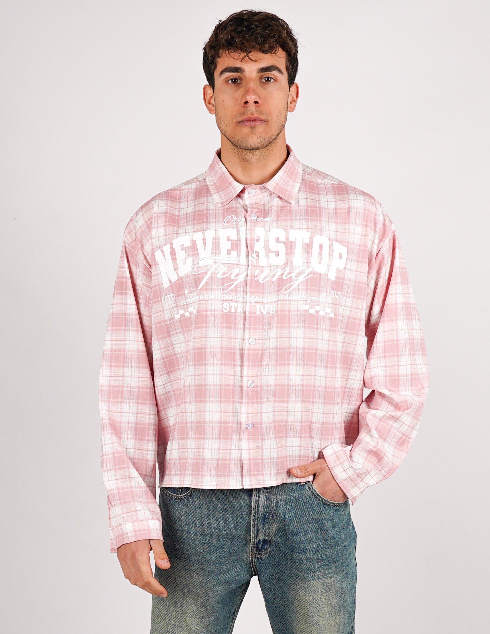camicia crop a quadri con stampa
