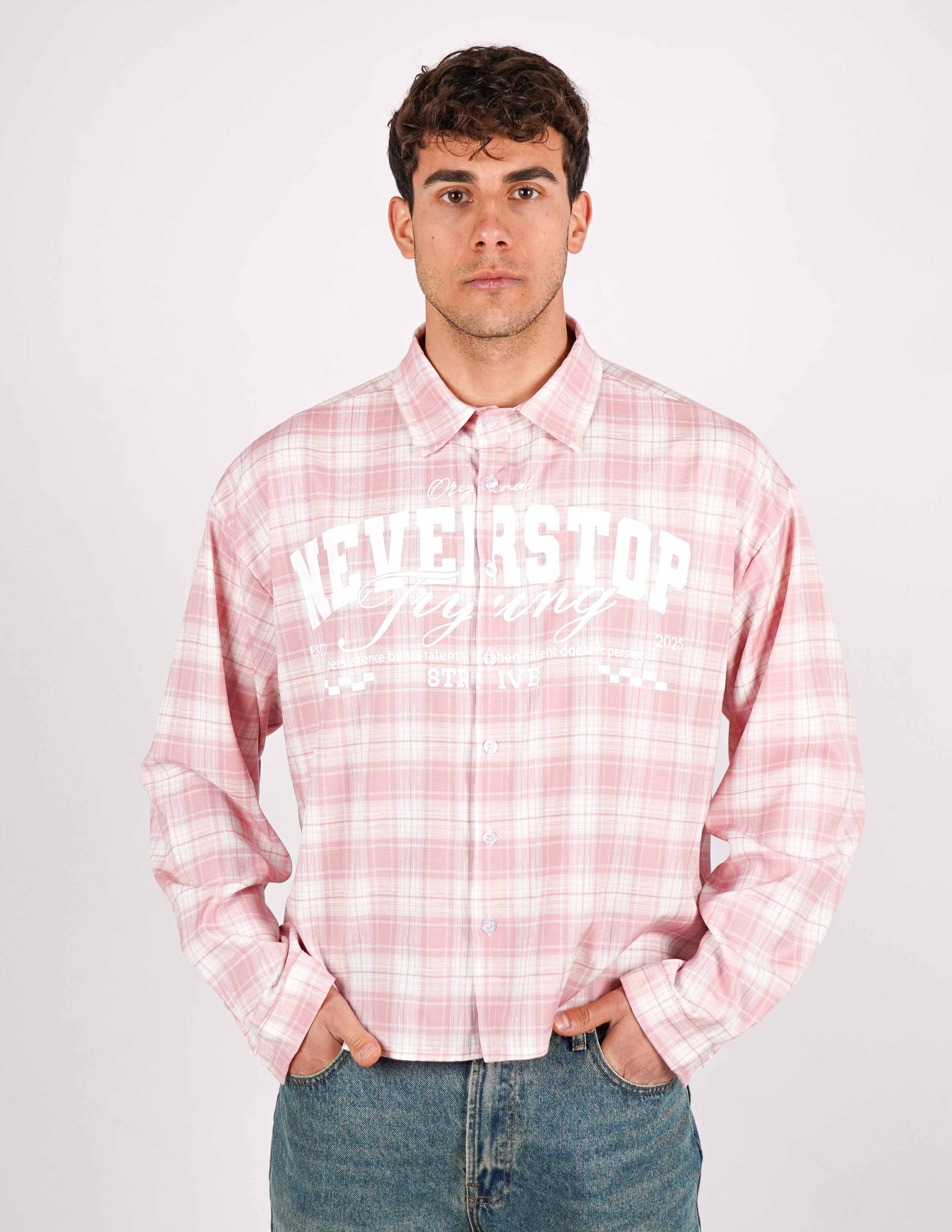 camicia crop a quadri con stampa