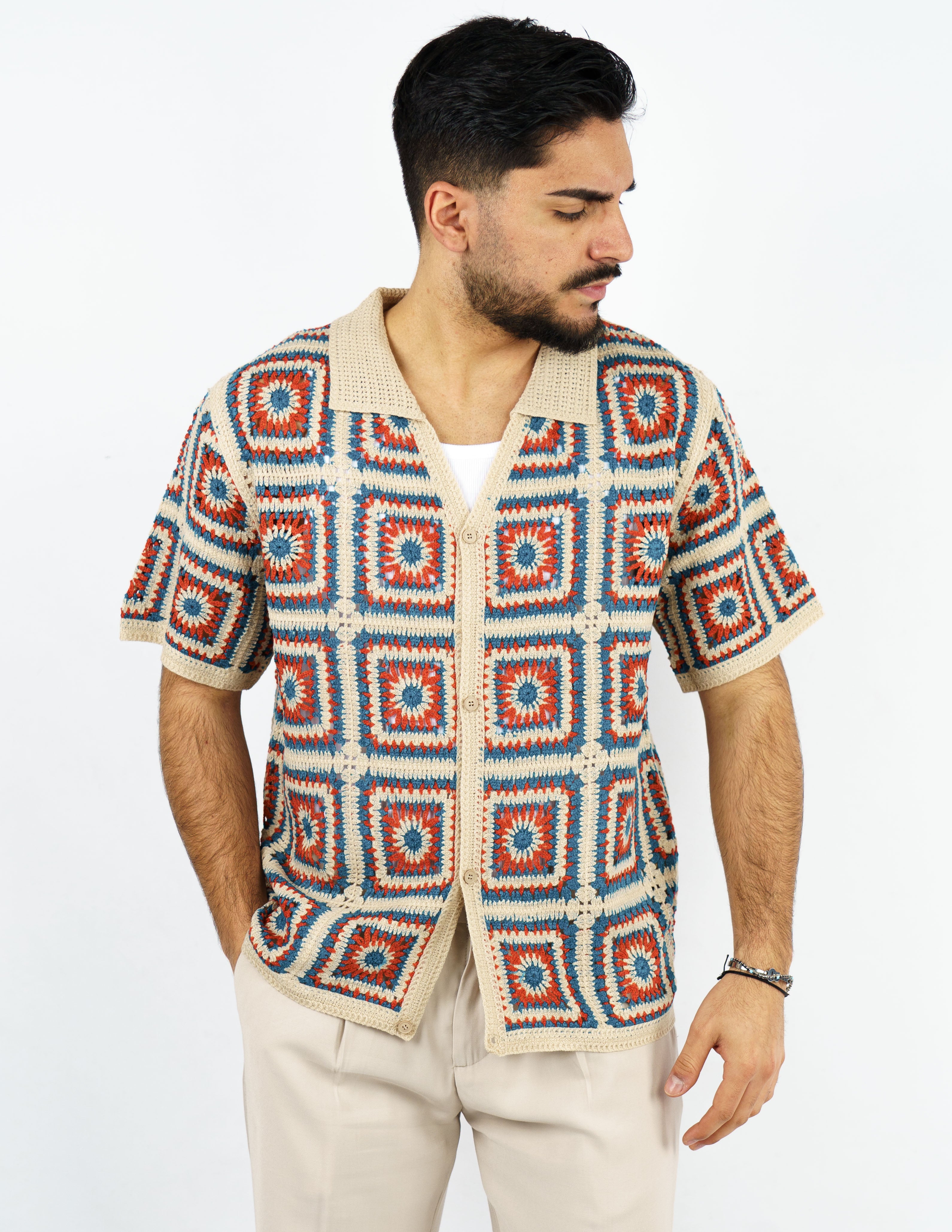 camicia manica corta macramè