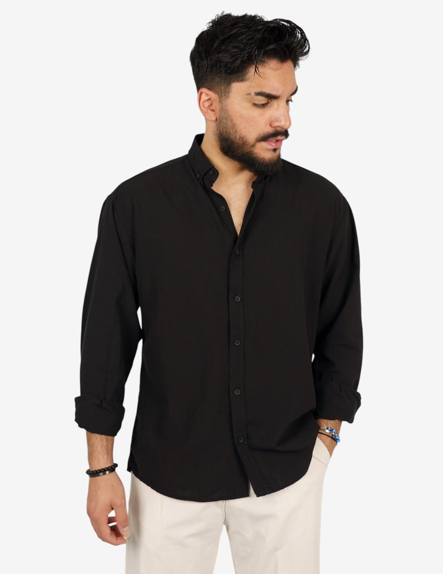 camicia manica lunga botton down in lino