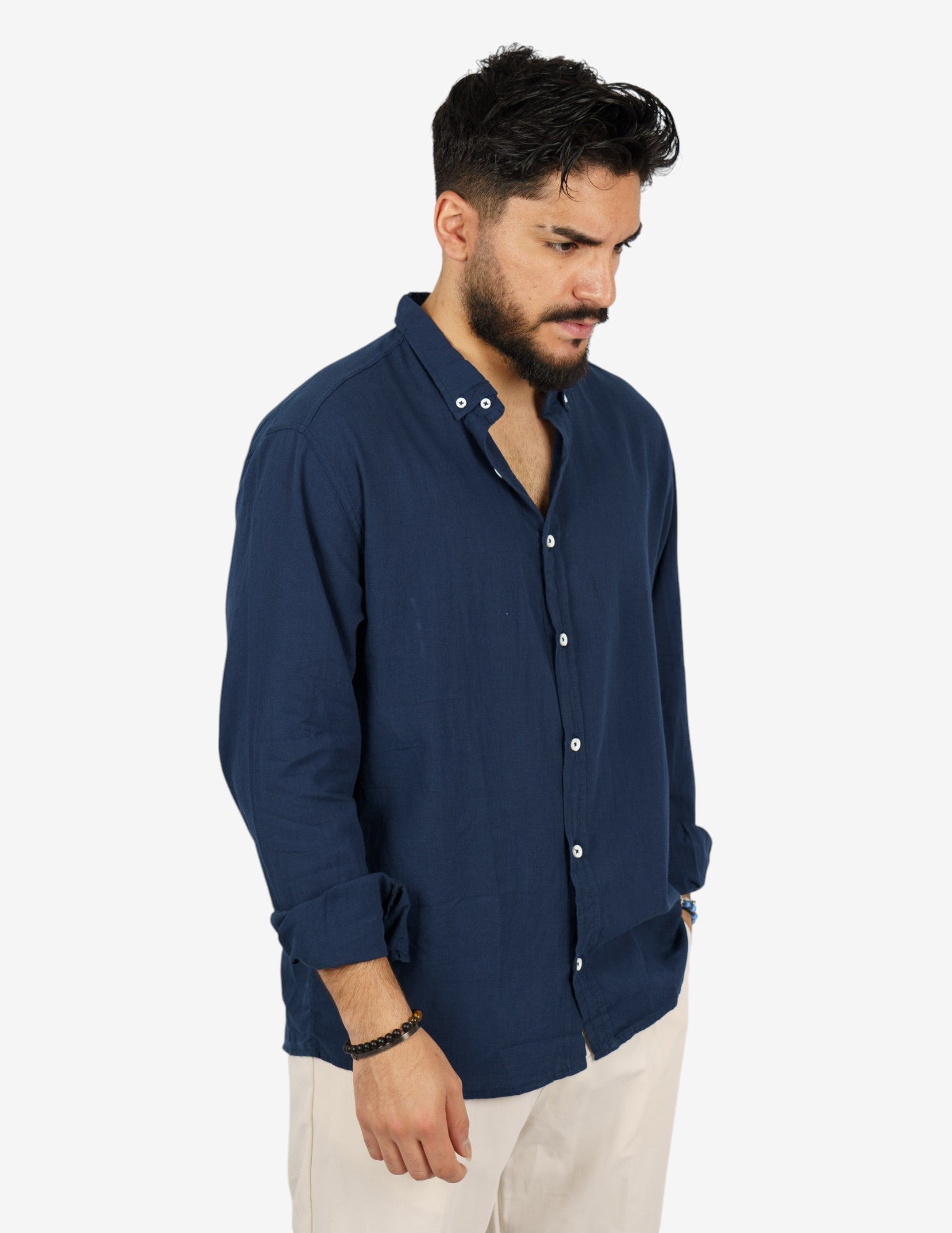 camicia manica lunga botton down in lino