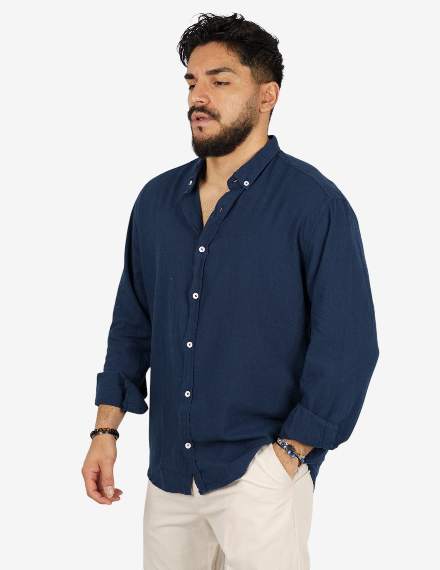 camicia manica lunga botton down in lino