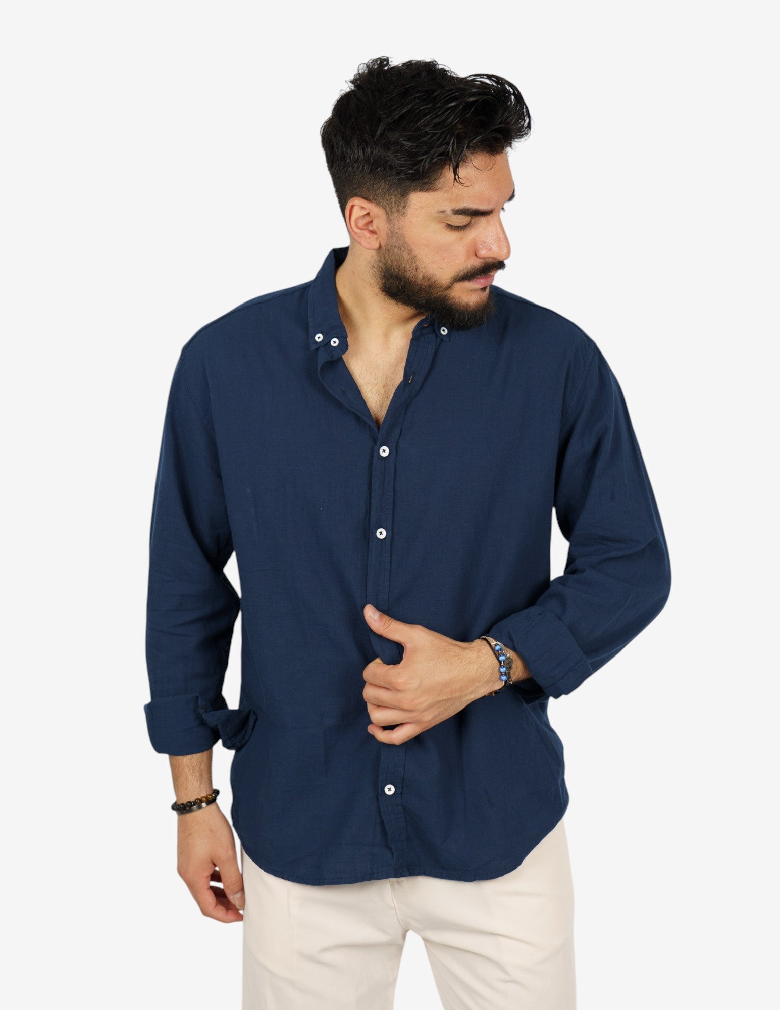 camicia manica lunga botton down in lino