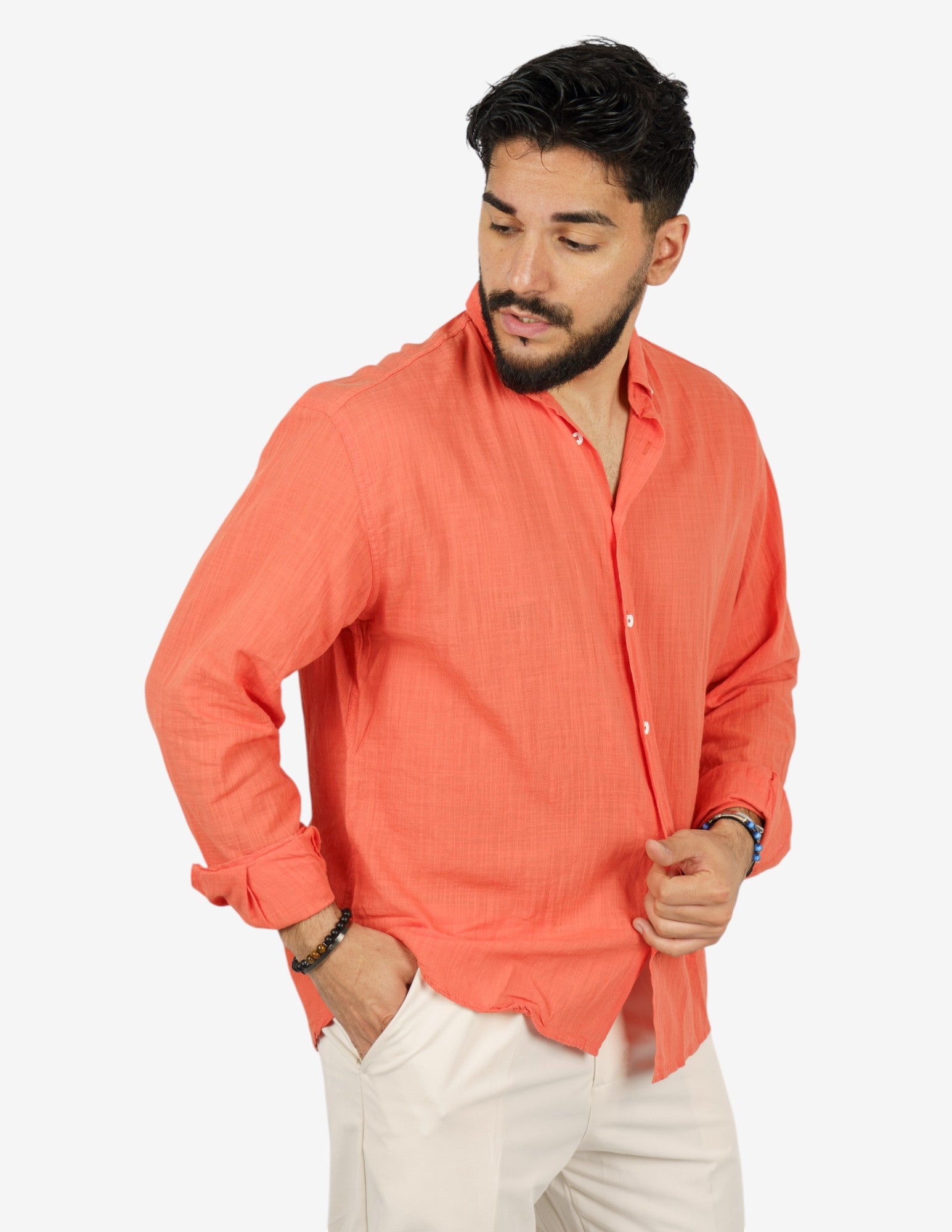 camicia manica lunga botton down in lino