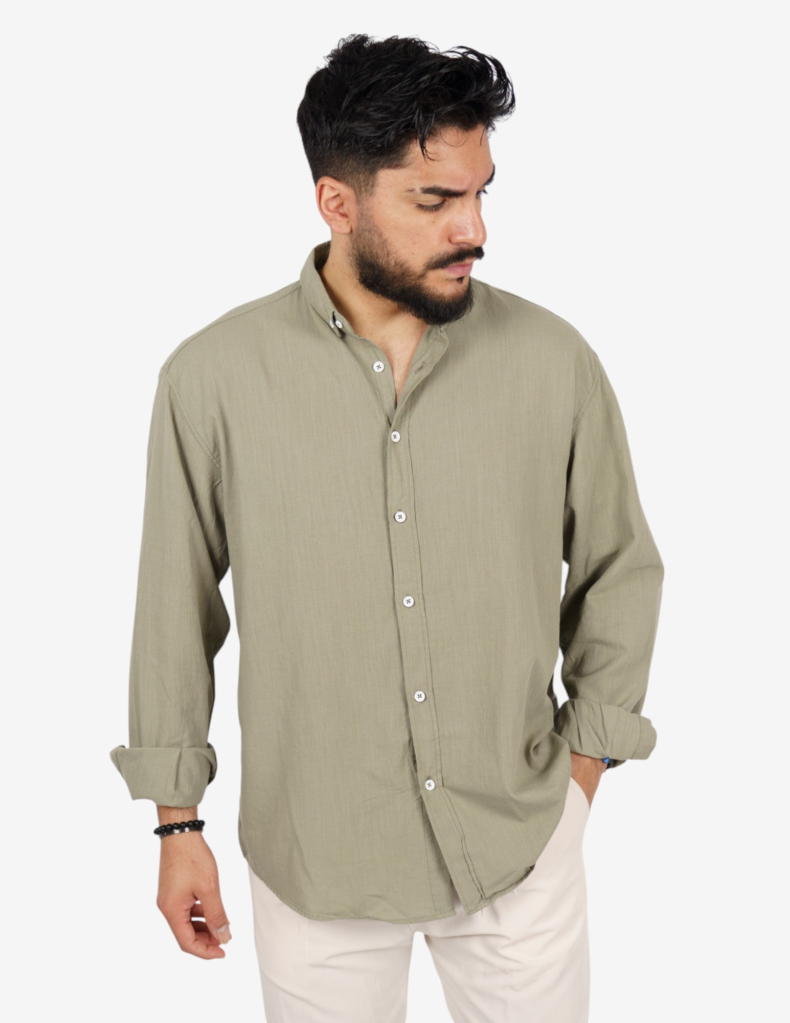 camicia manica lunga botton down in lino