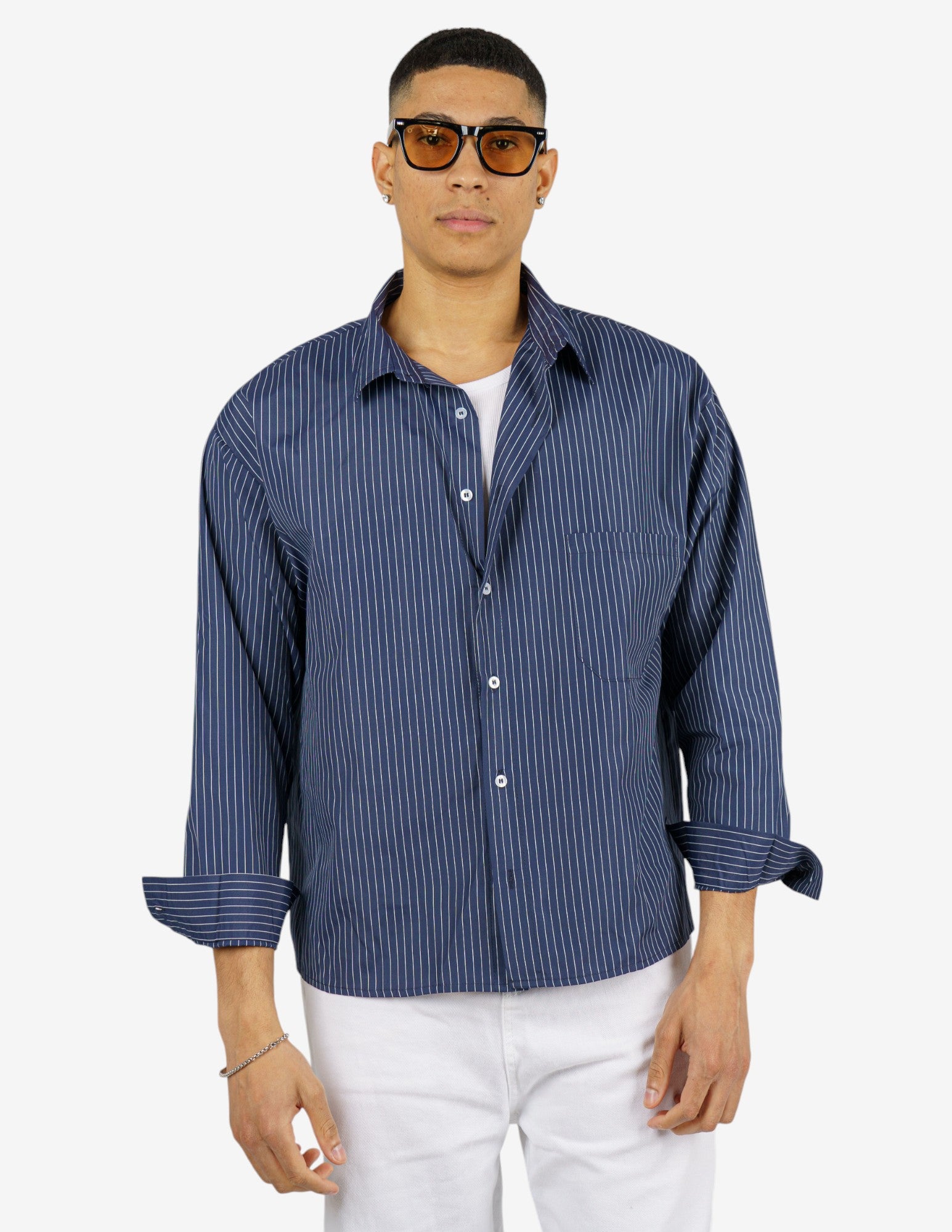 camicia rigata manica lunga semi over crop