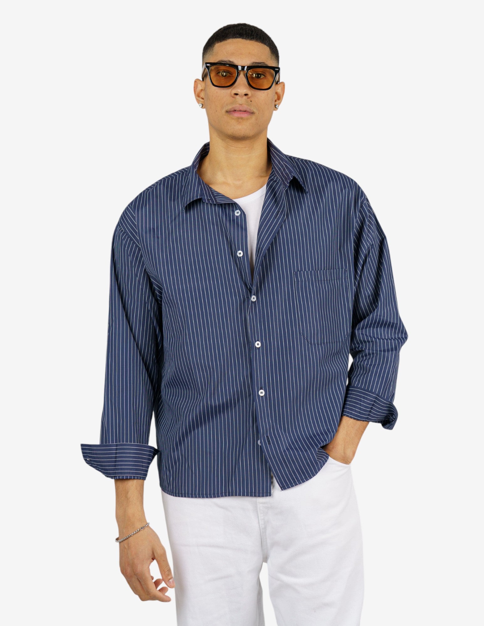 camicia rigata manica lunga semi over crop