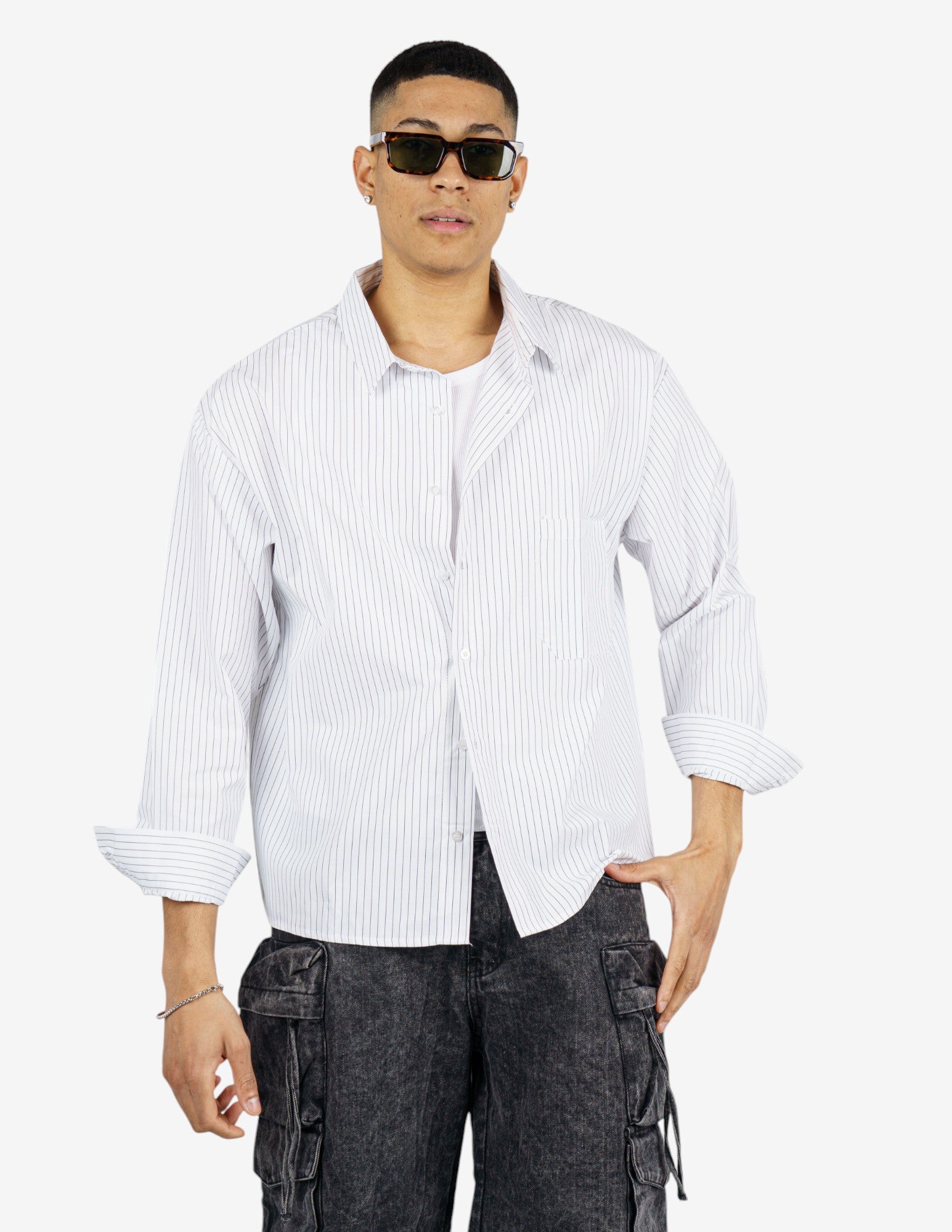 camicia rigata manica lunga semi over crop