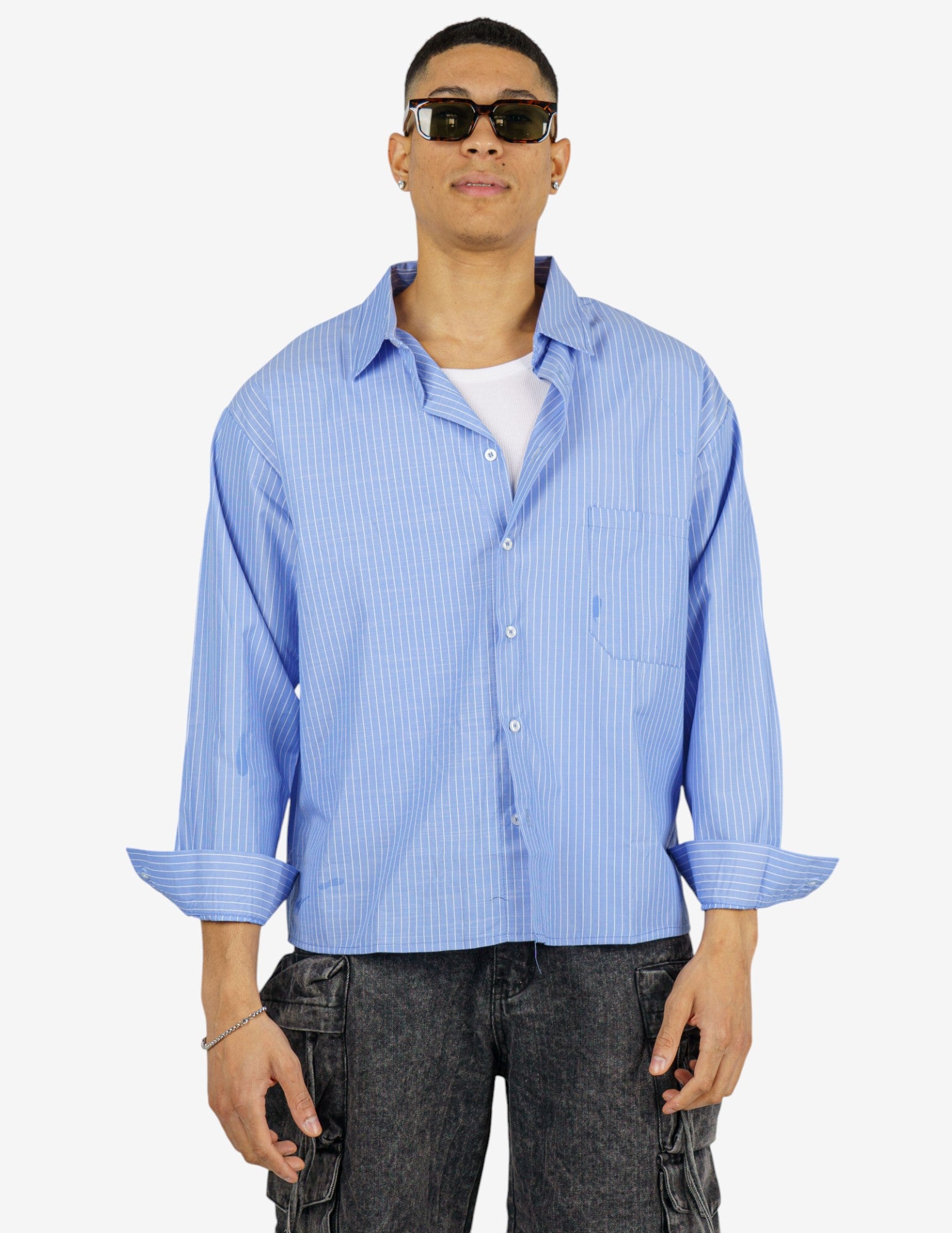 camicia rigata manica lunga semi over crop