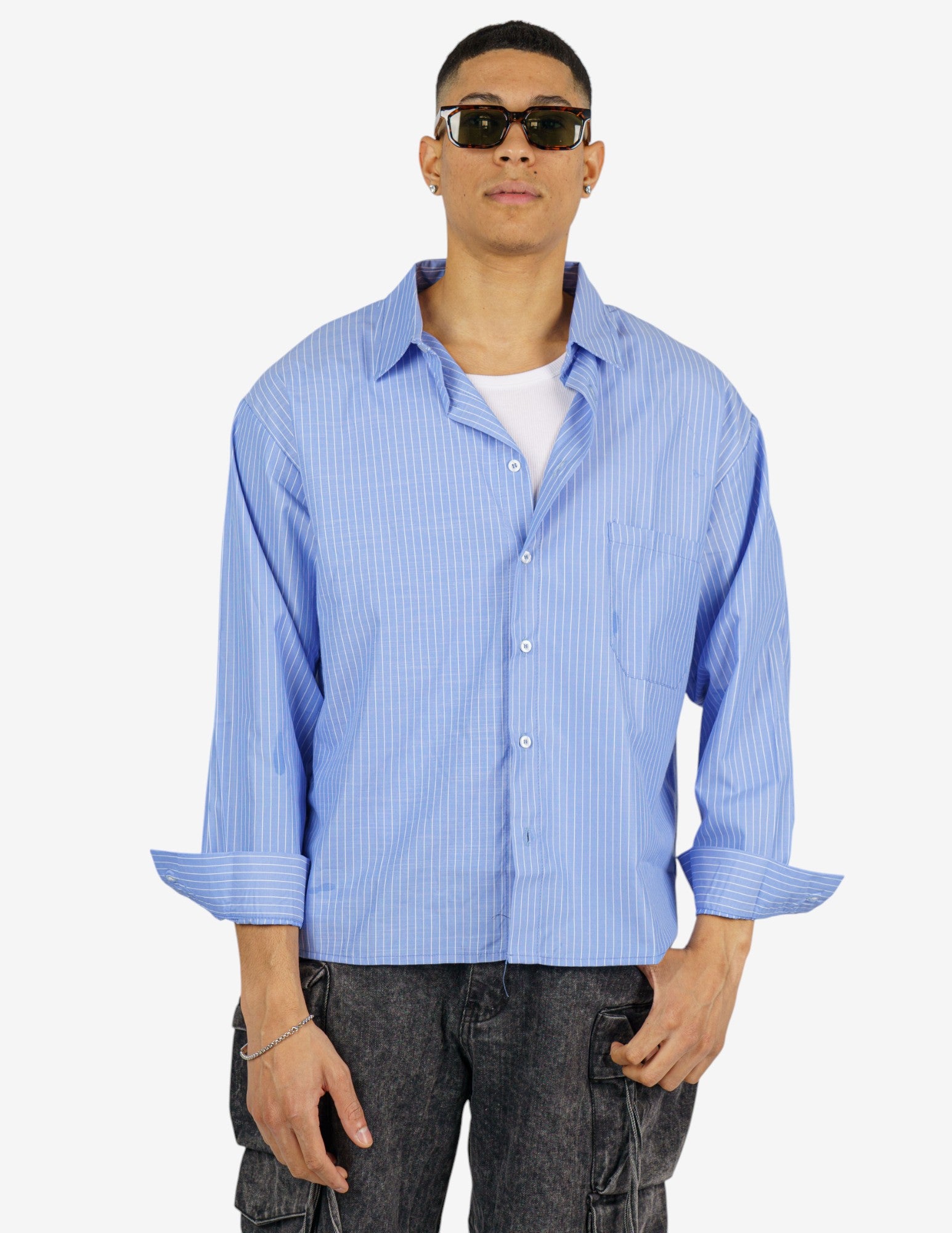 camicia rigata manica lunga semi over crop