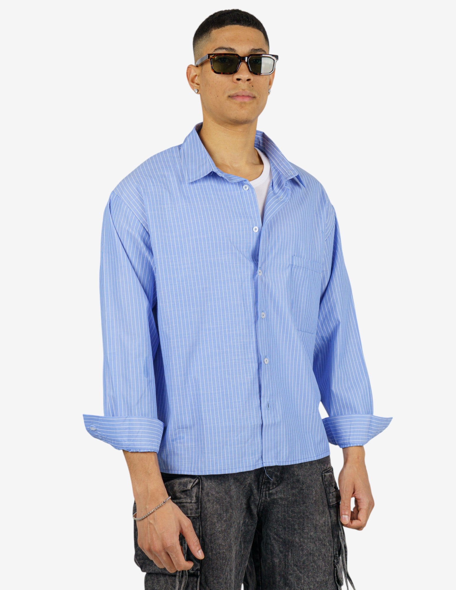 camicia rigata manica lunga semi over crop
