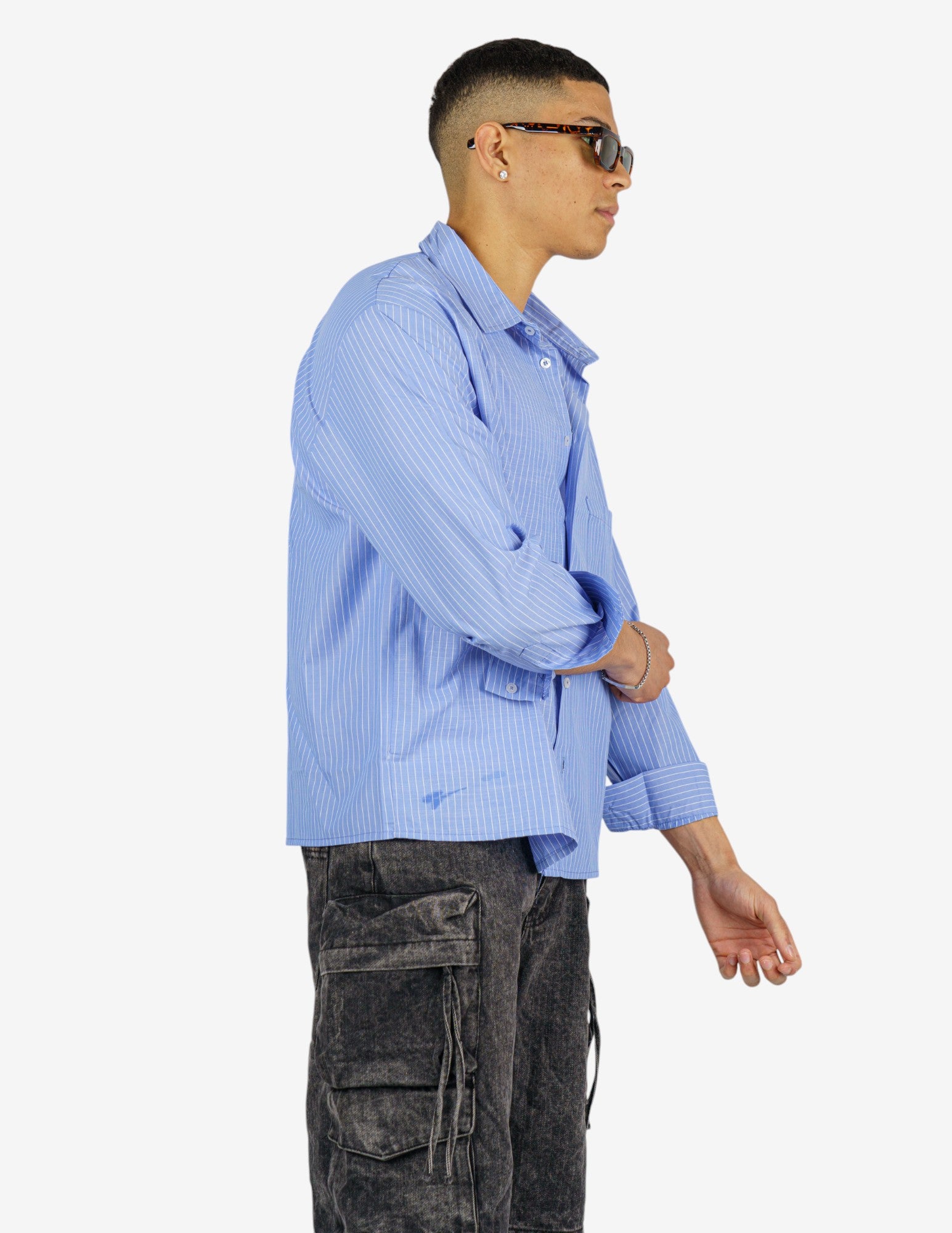 camicia rigata manica lunga semi over crop