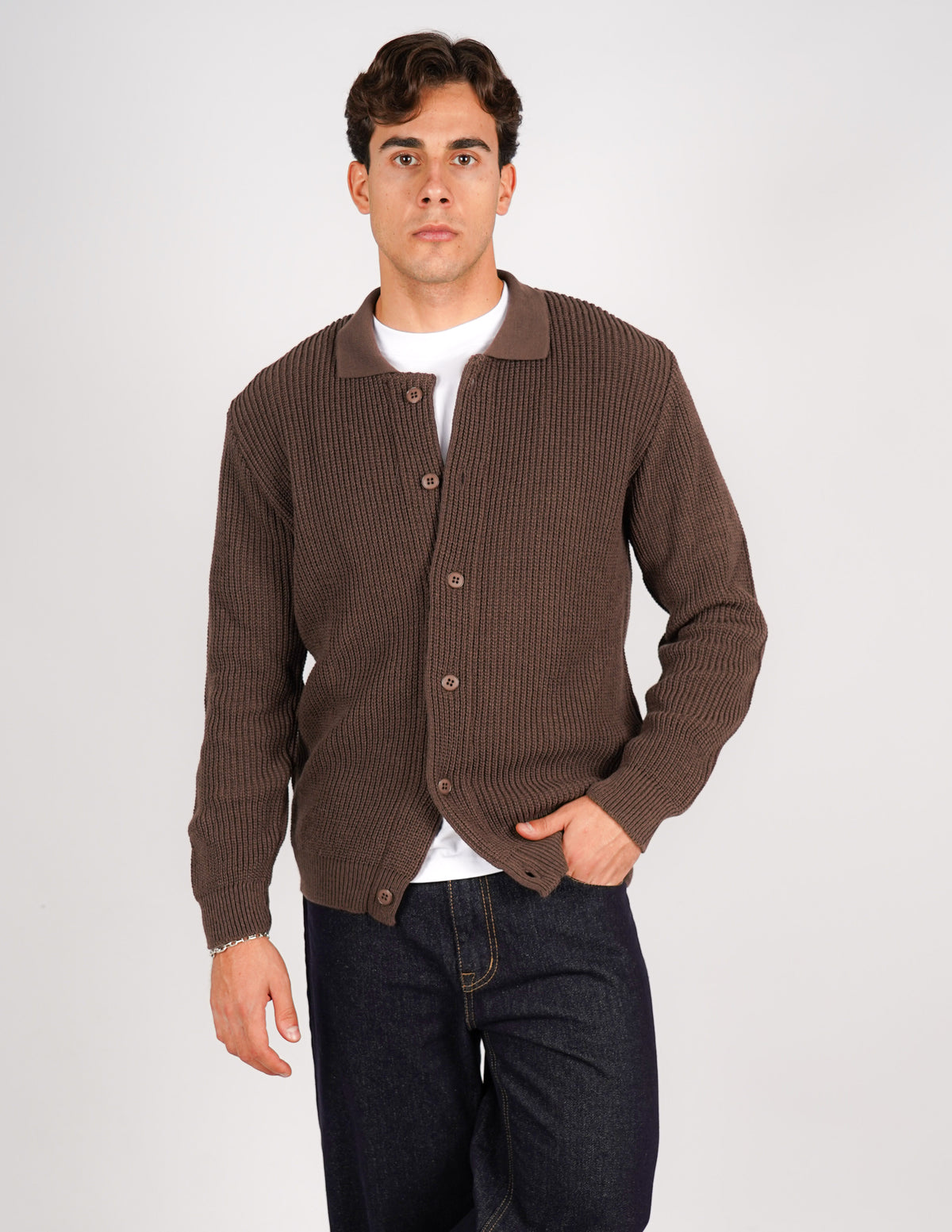 cardigan strutturato tinta unita con collo