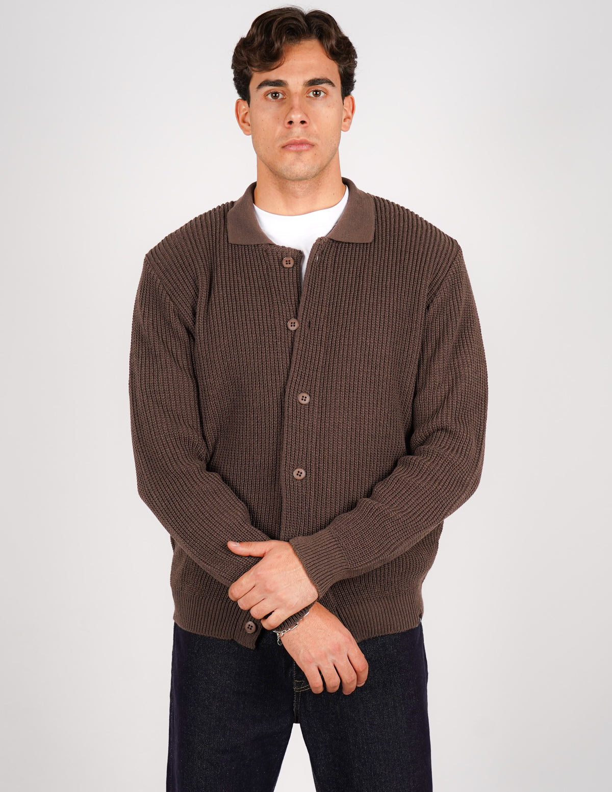 cardigan strutturato tinta unita con collo
