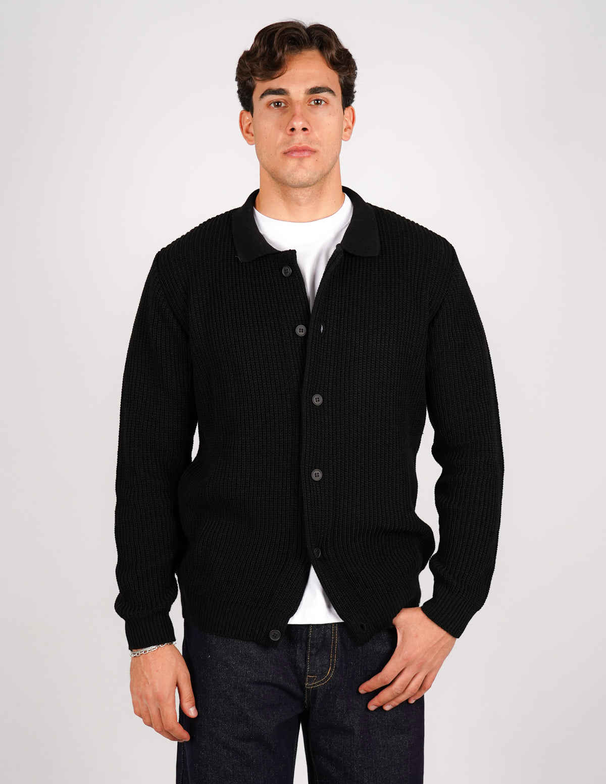 cardigan strutturato tinta unita con collo