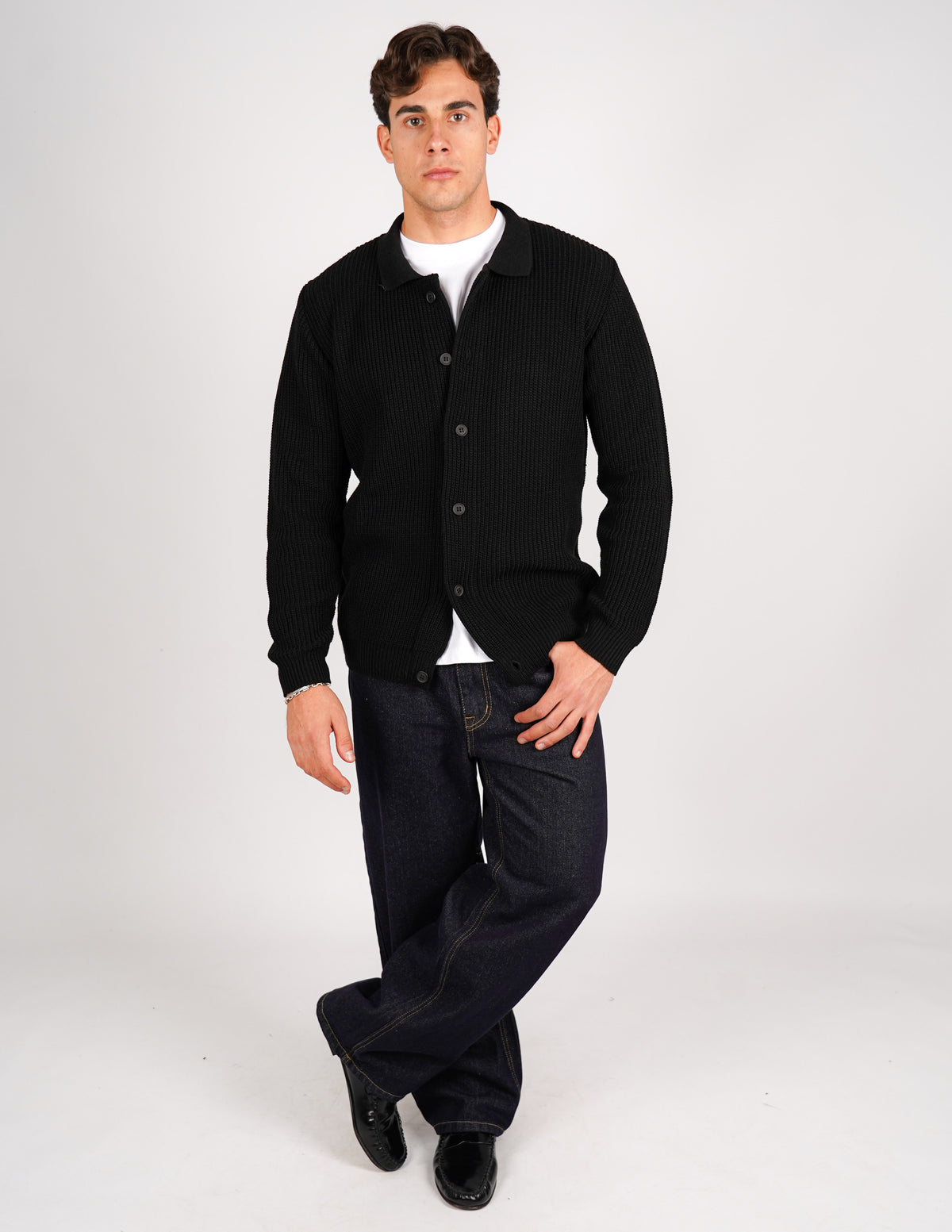 cardigan strutturato tinta unita con collo