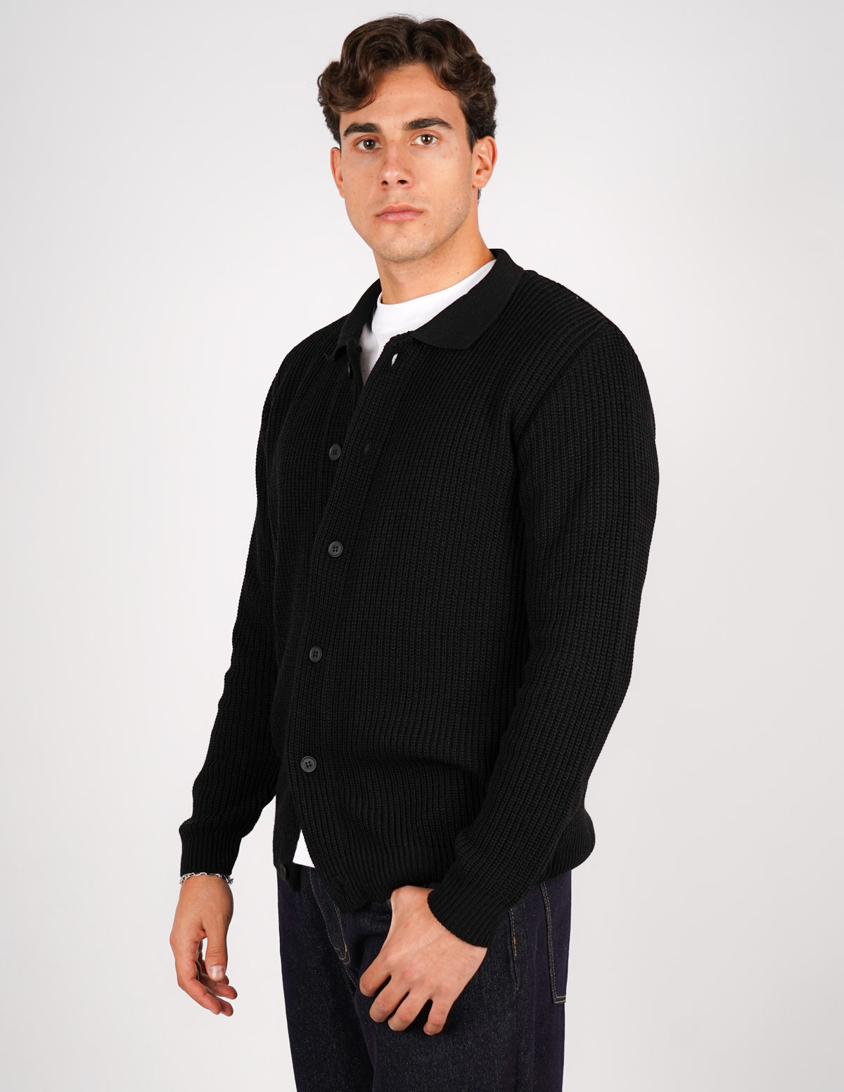 cardigan strutturato tinta unita con collo