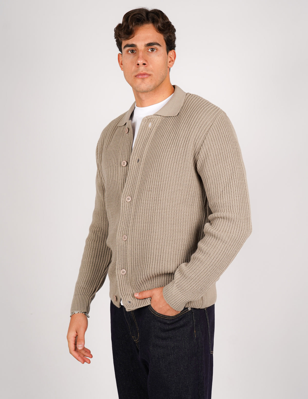cardigan strutturato tinta unita con collo