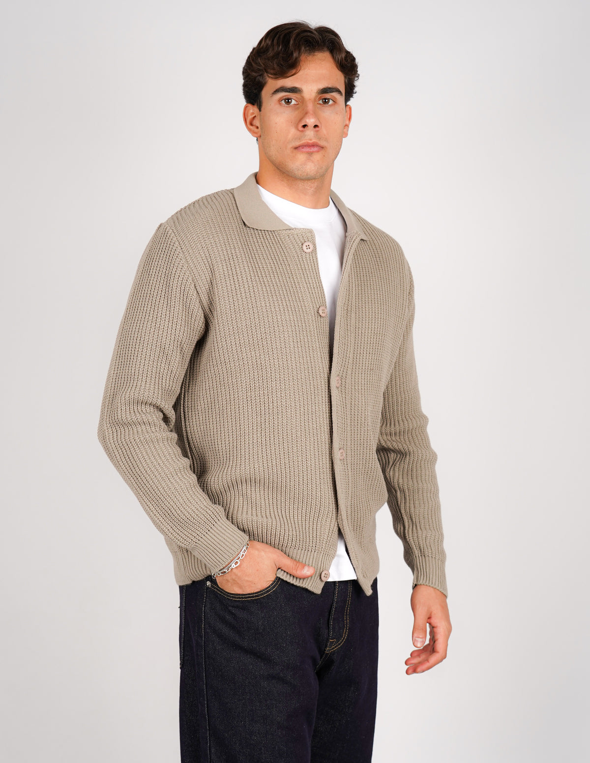 cardigan strutturato tinta unita con collo
