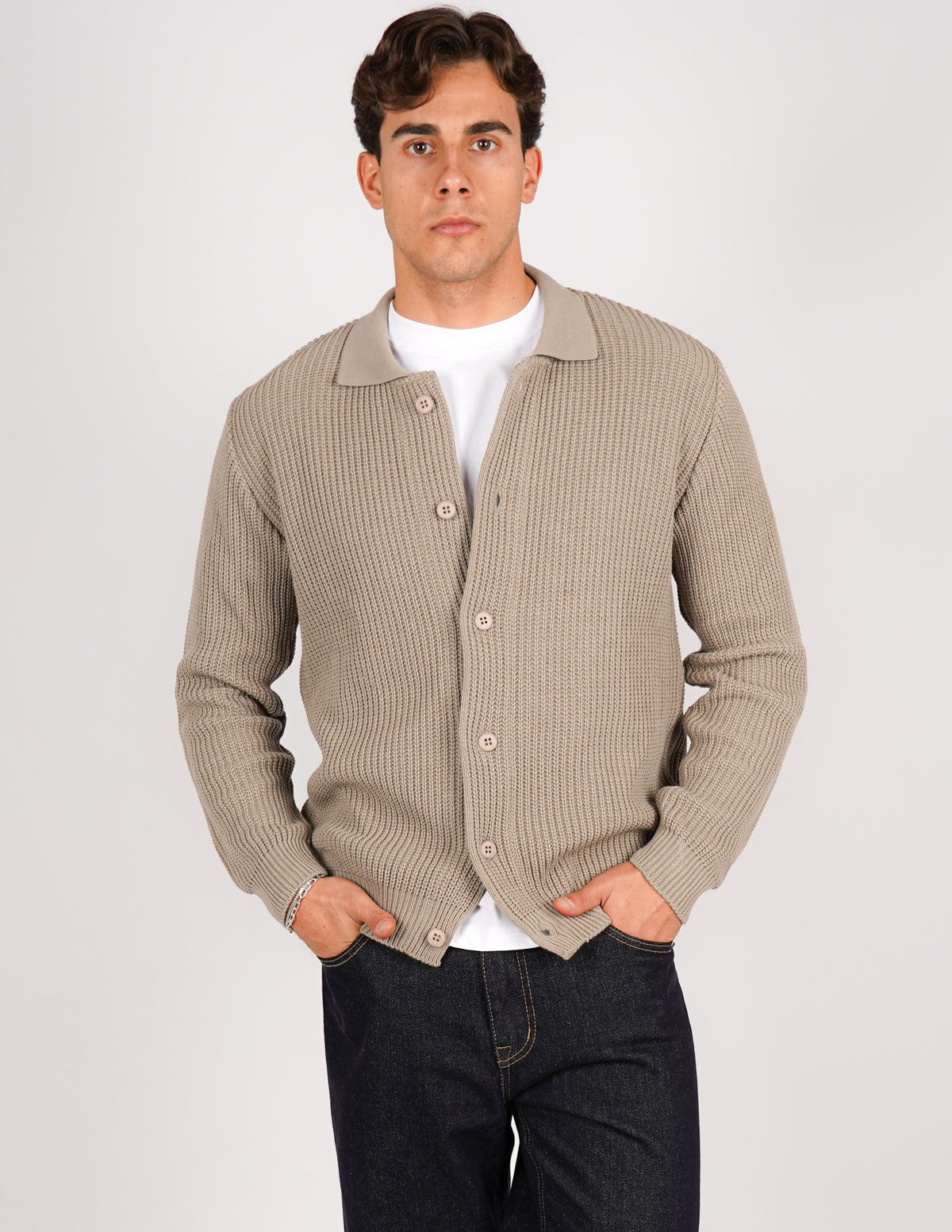 cardigan strutturato tinta unita con collo