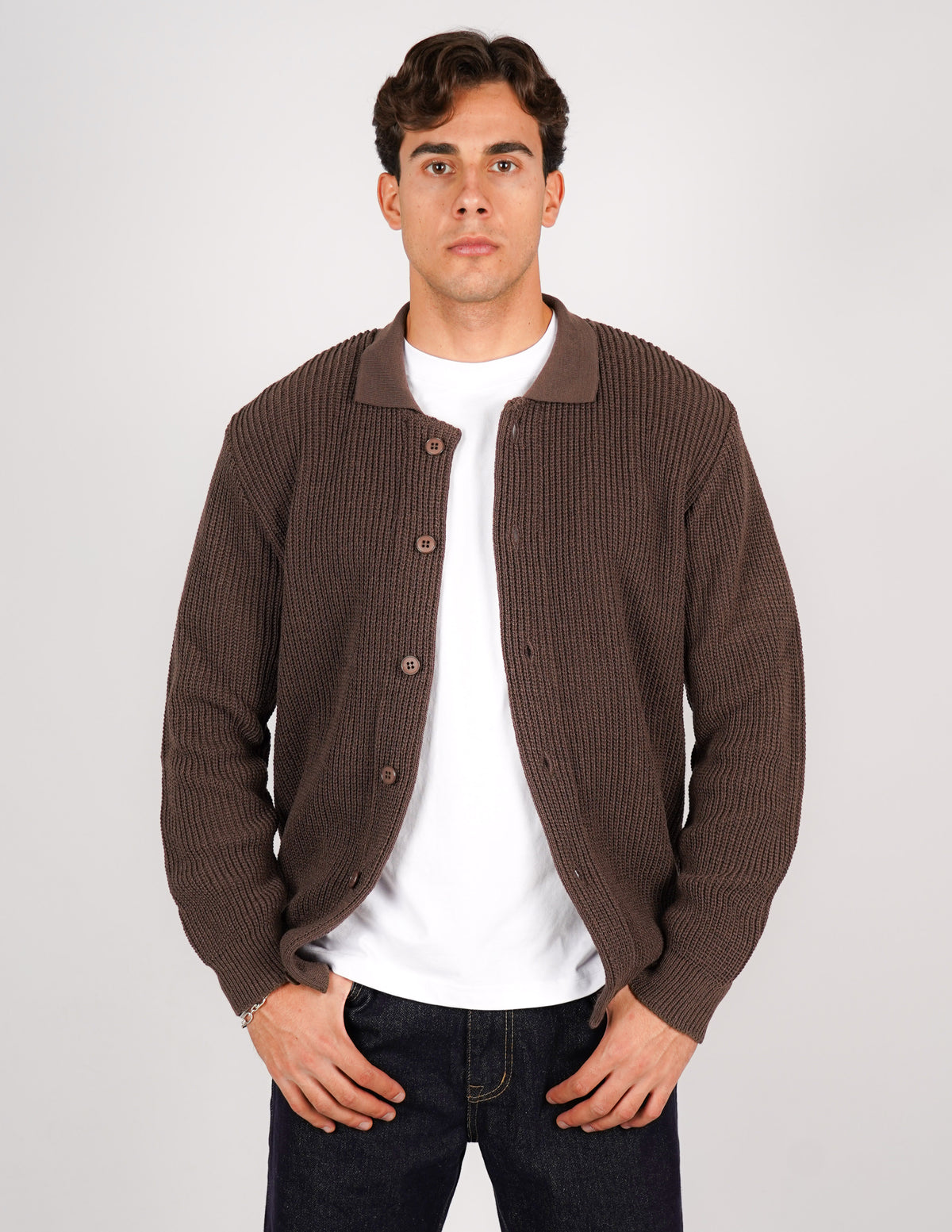 cardigan strutturato tinta unita con collo