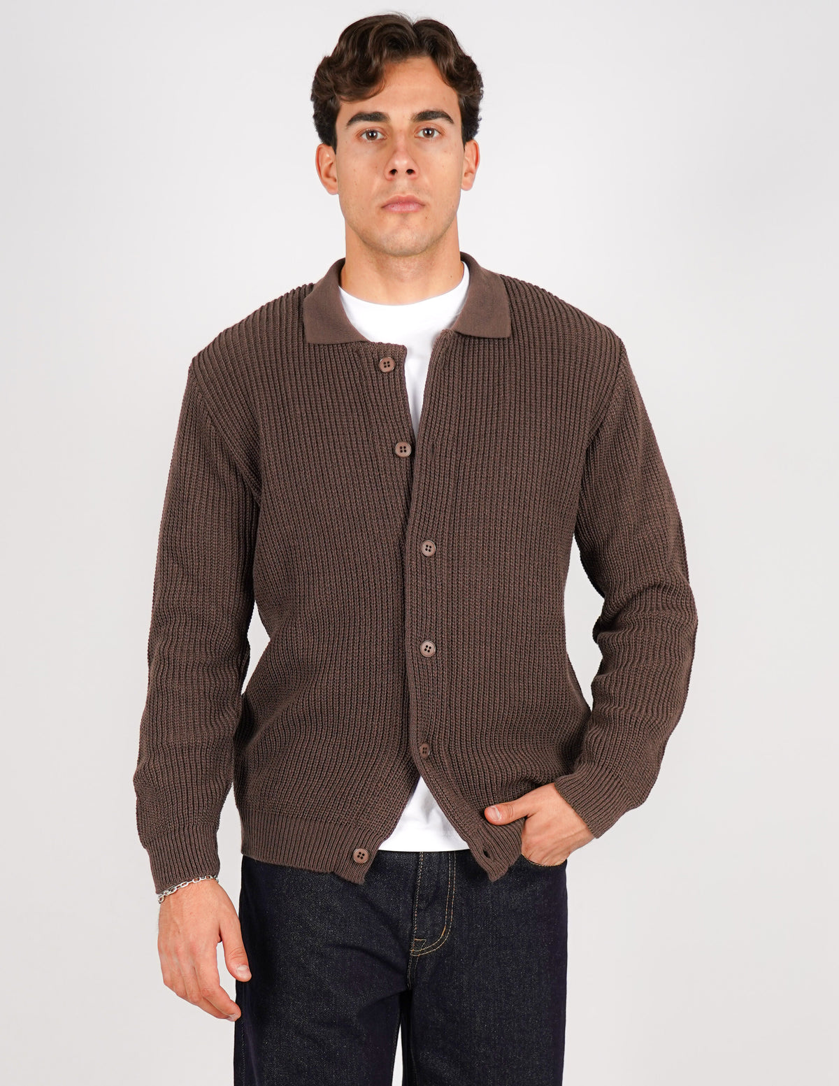 cardigan strutturato tinta unita con collo