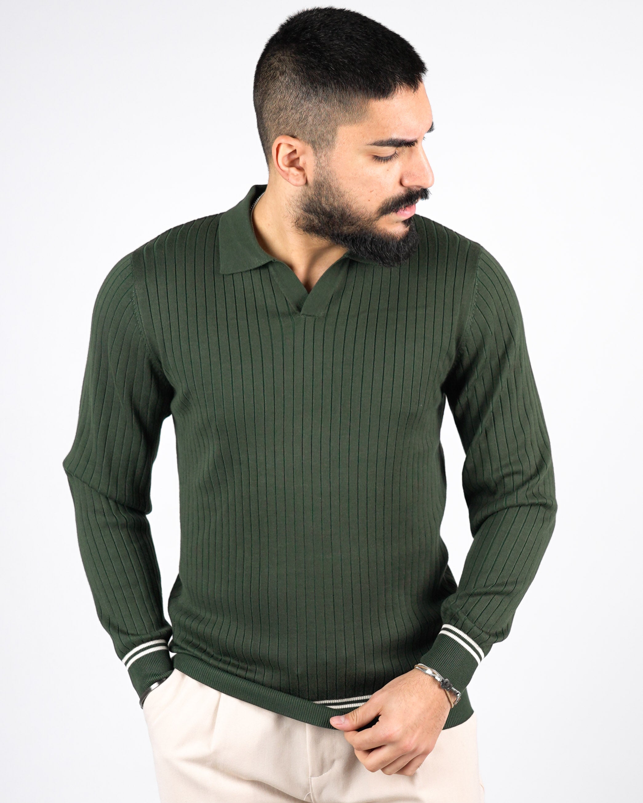 POLO COLLO APERTO CON RIGHE