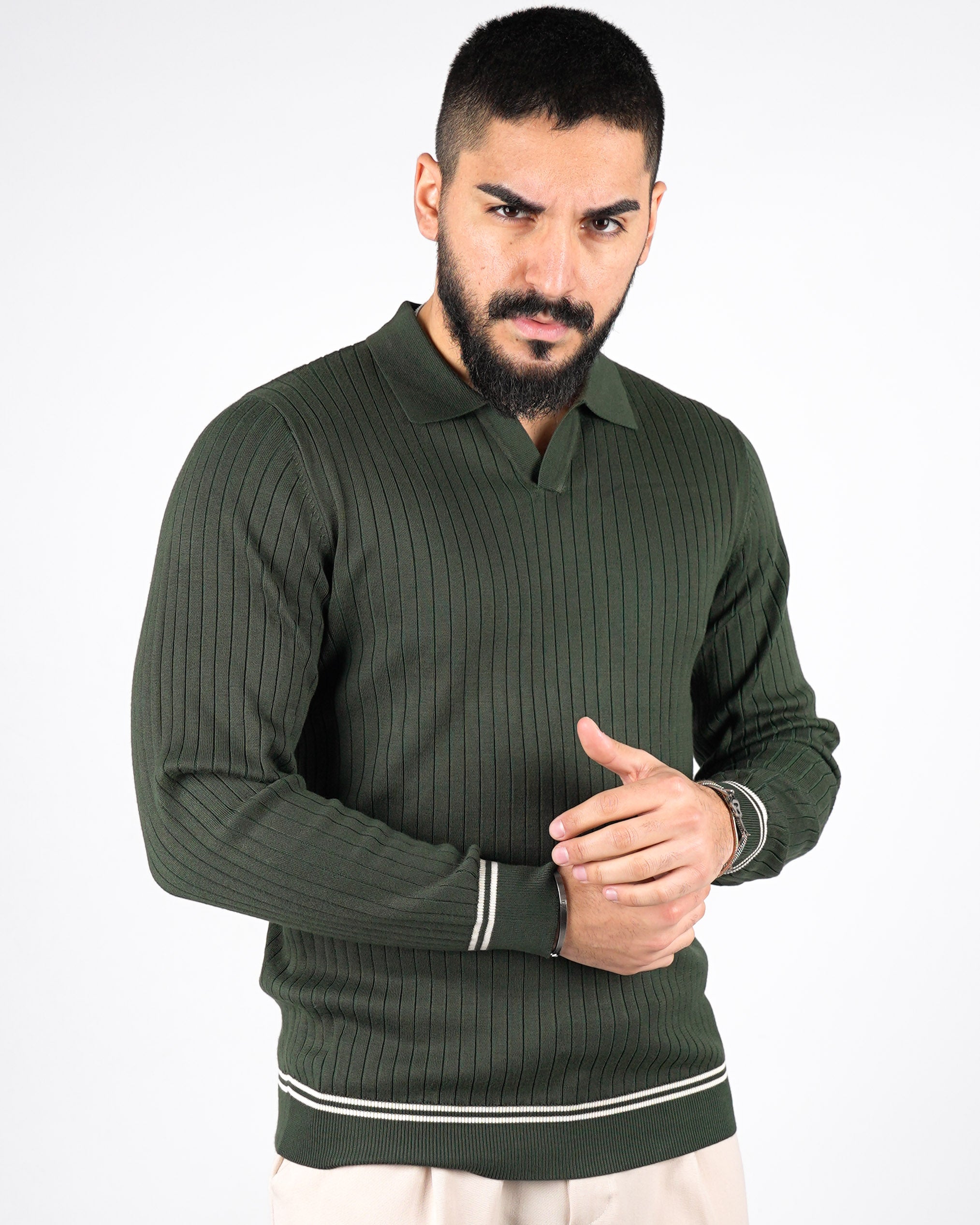 POLO COLLO APERTO CON RIGHE