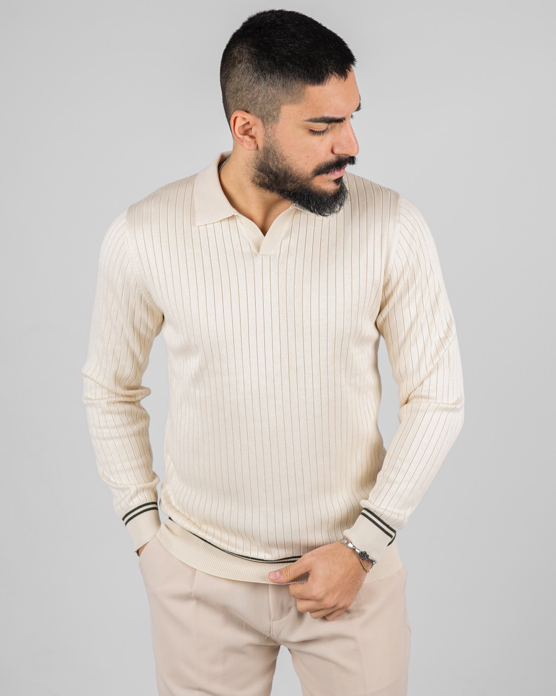 POLO COLLO APERTO CON RIGHE