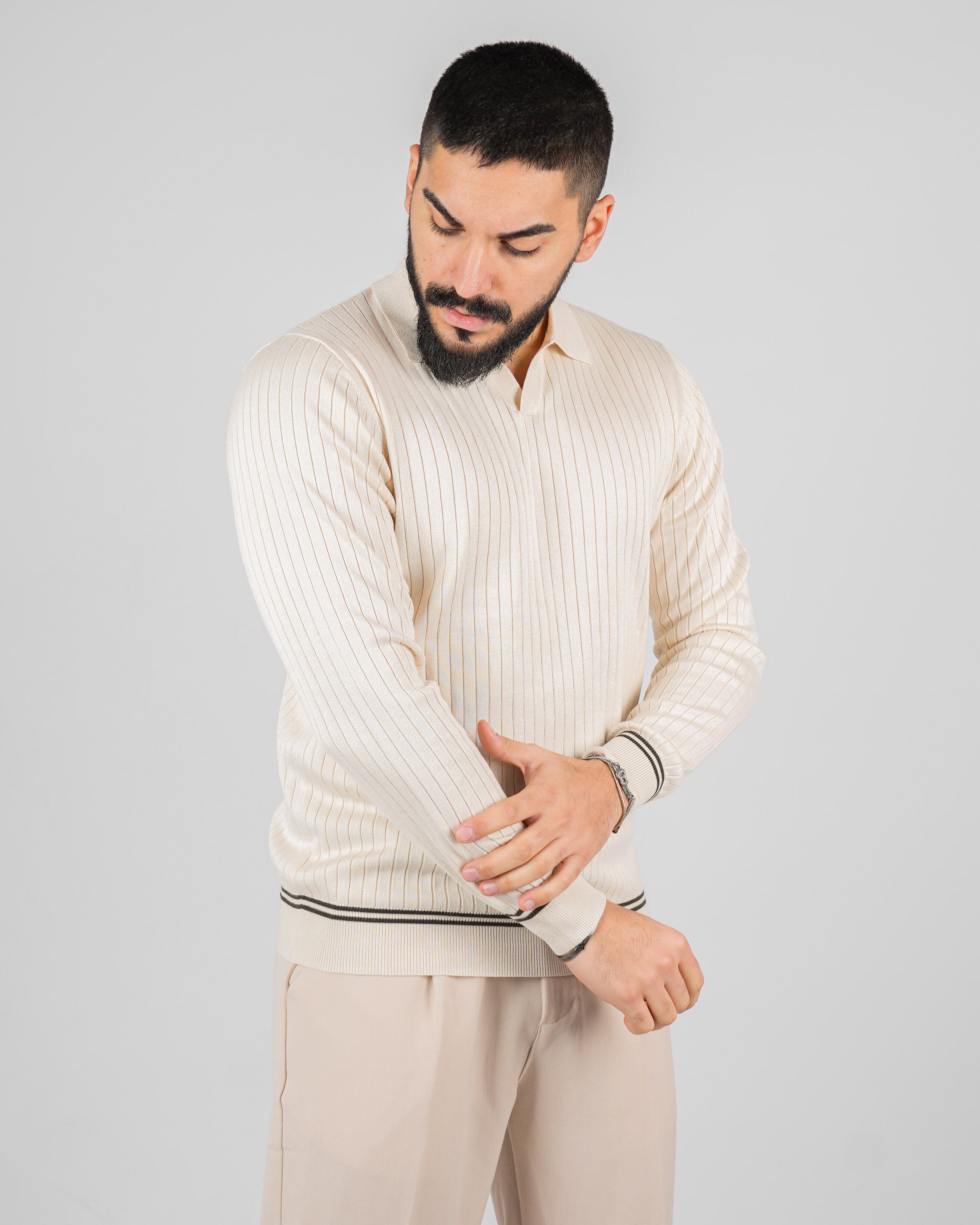 POLO COLLO APERTO CON RIGHE