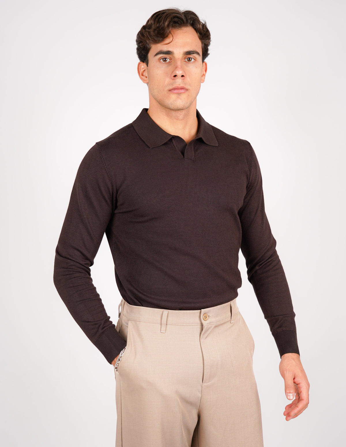 polo manica lunga con collo aperto