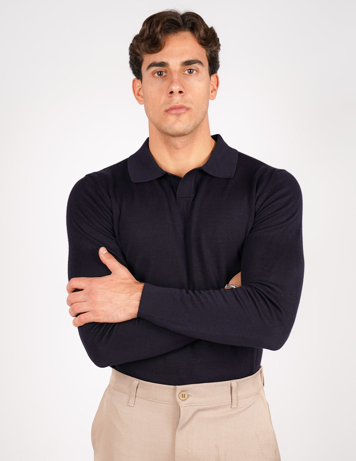 polo manica lunga con collo aperto