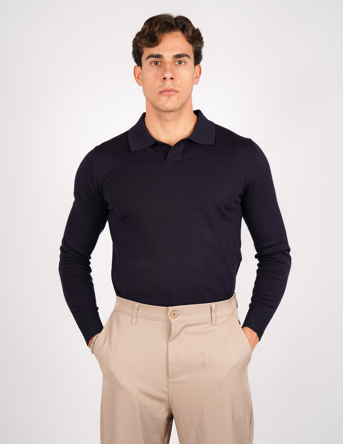 polo manica lunga con collo aperto