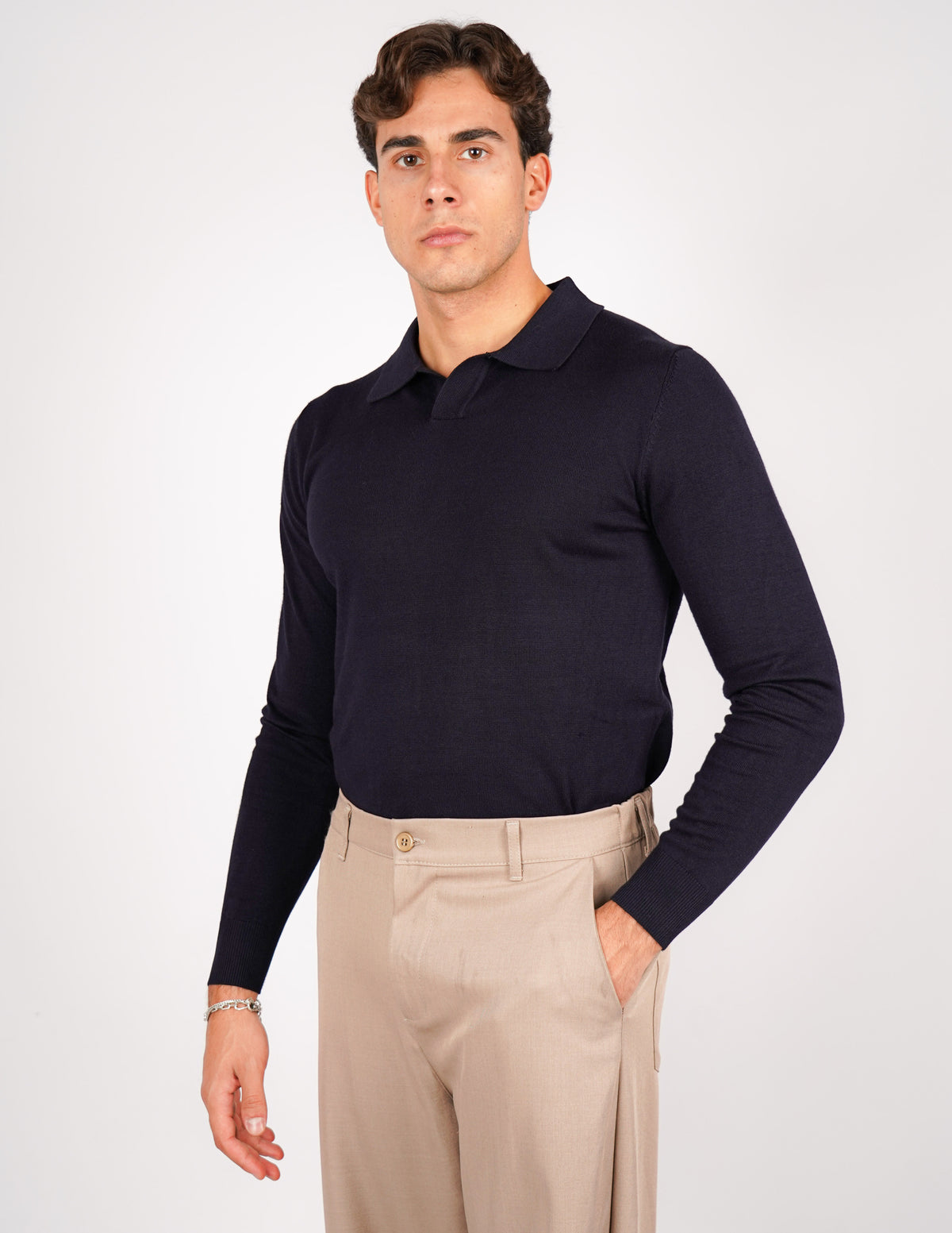 polo manica lunga con collo aperto