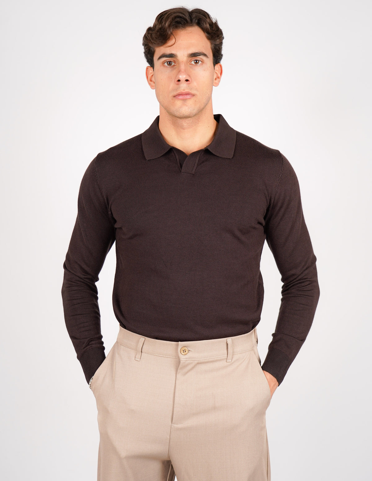 polo manica lunga con collo aperto