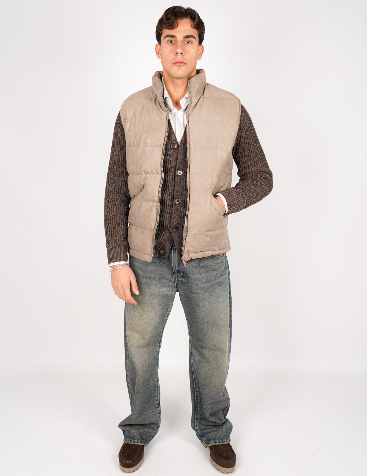 gilet imbottito effetto camoscio
