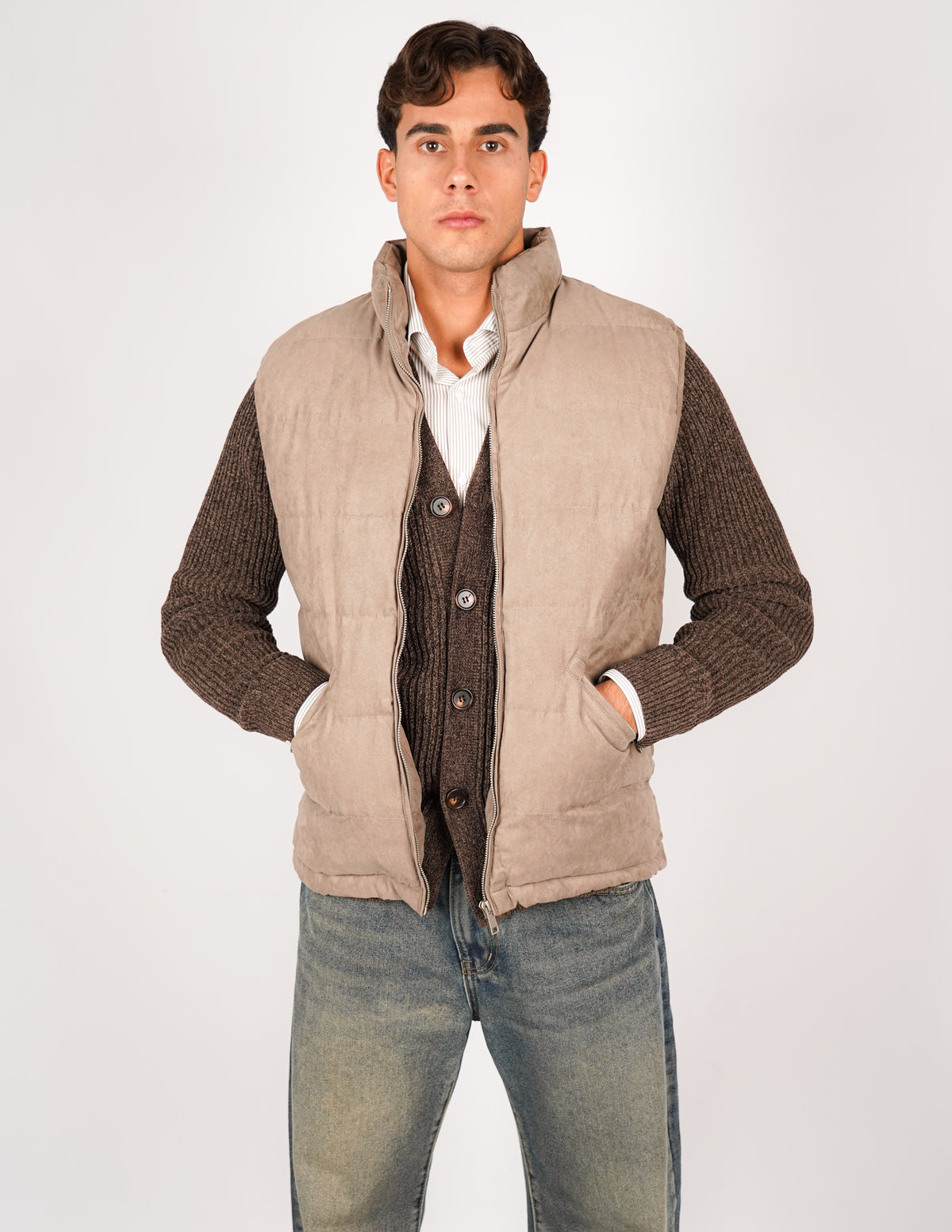gilet imbottito effetto camoscio