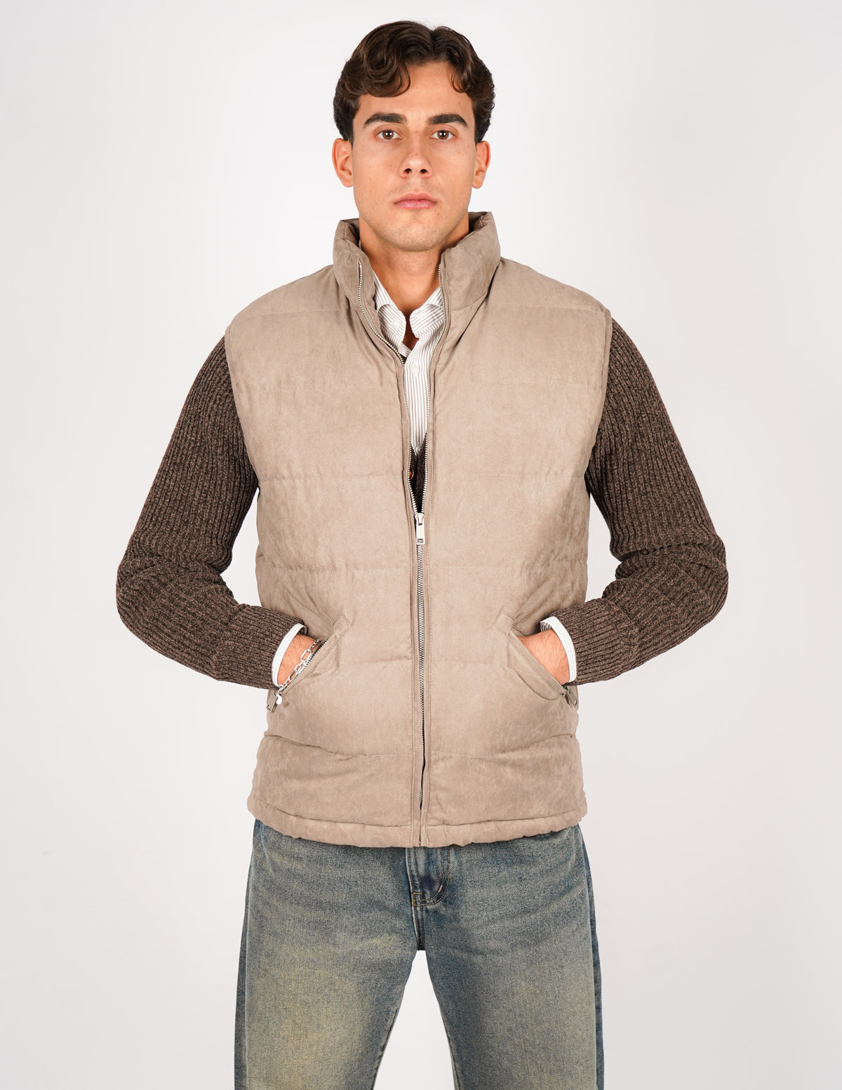 gilet imbottito effetto camoscio