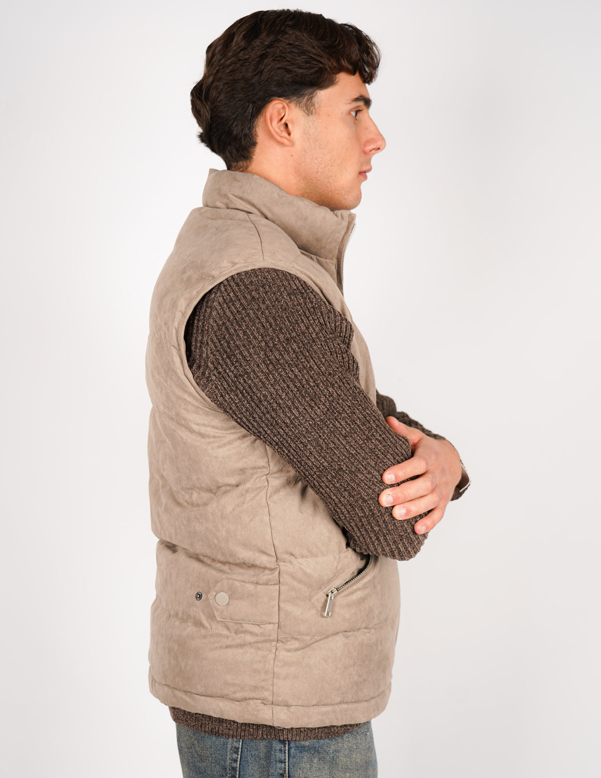 gilet imbottito effetto camoscio