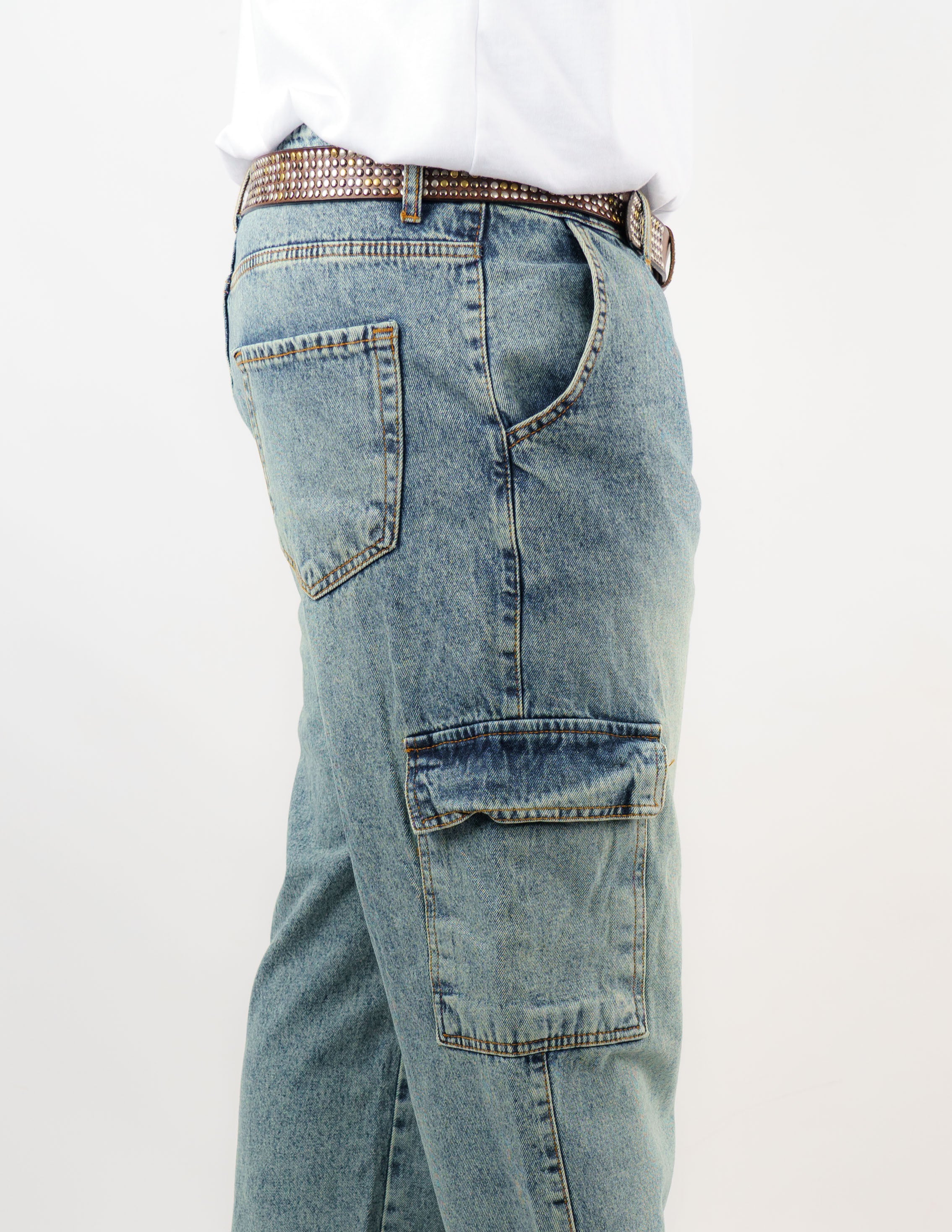 jeans baggy effetto sabbia con tasconi