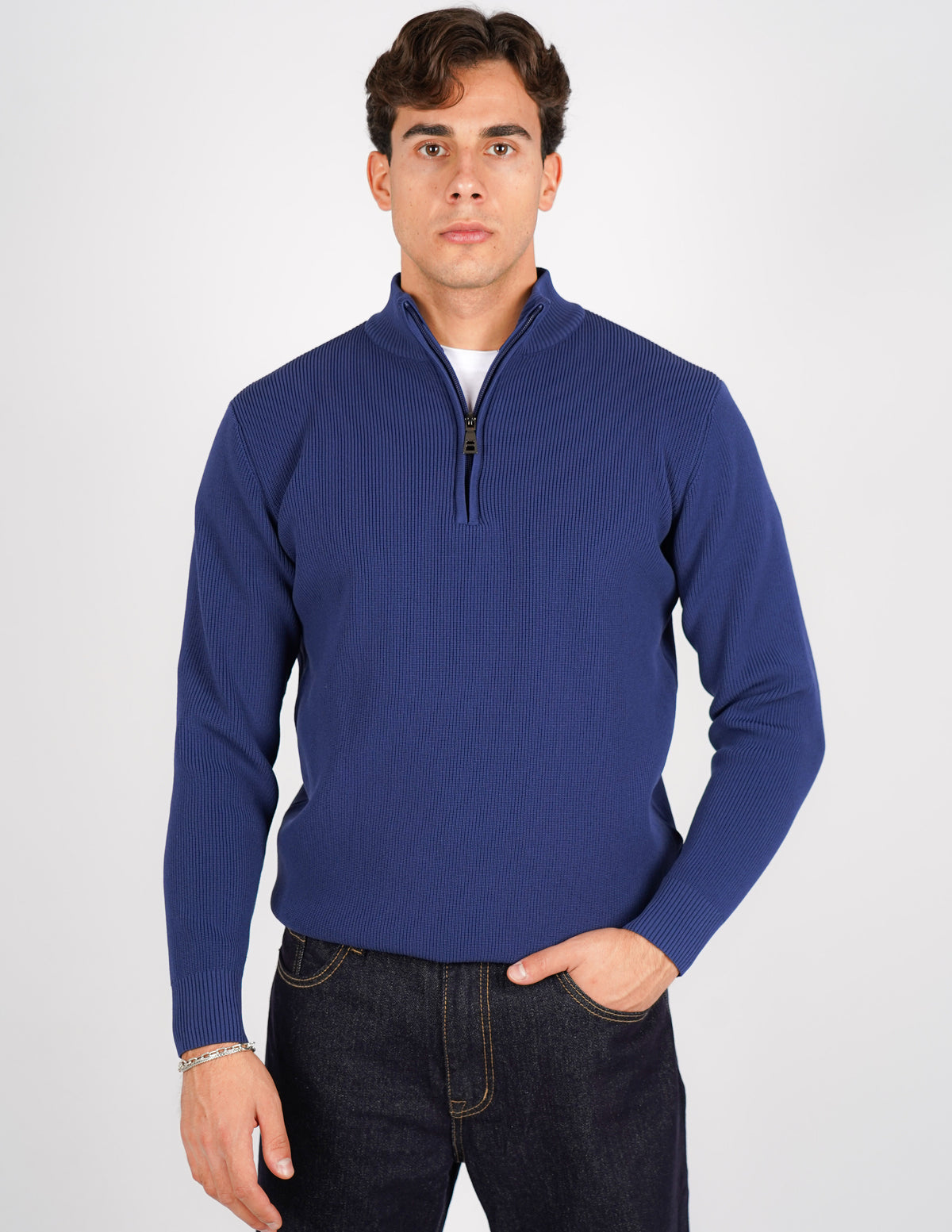maglione mezza zip  over d antipilling