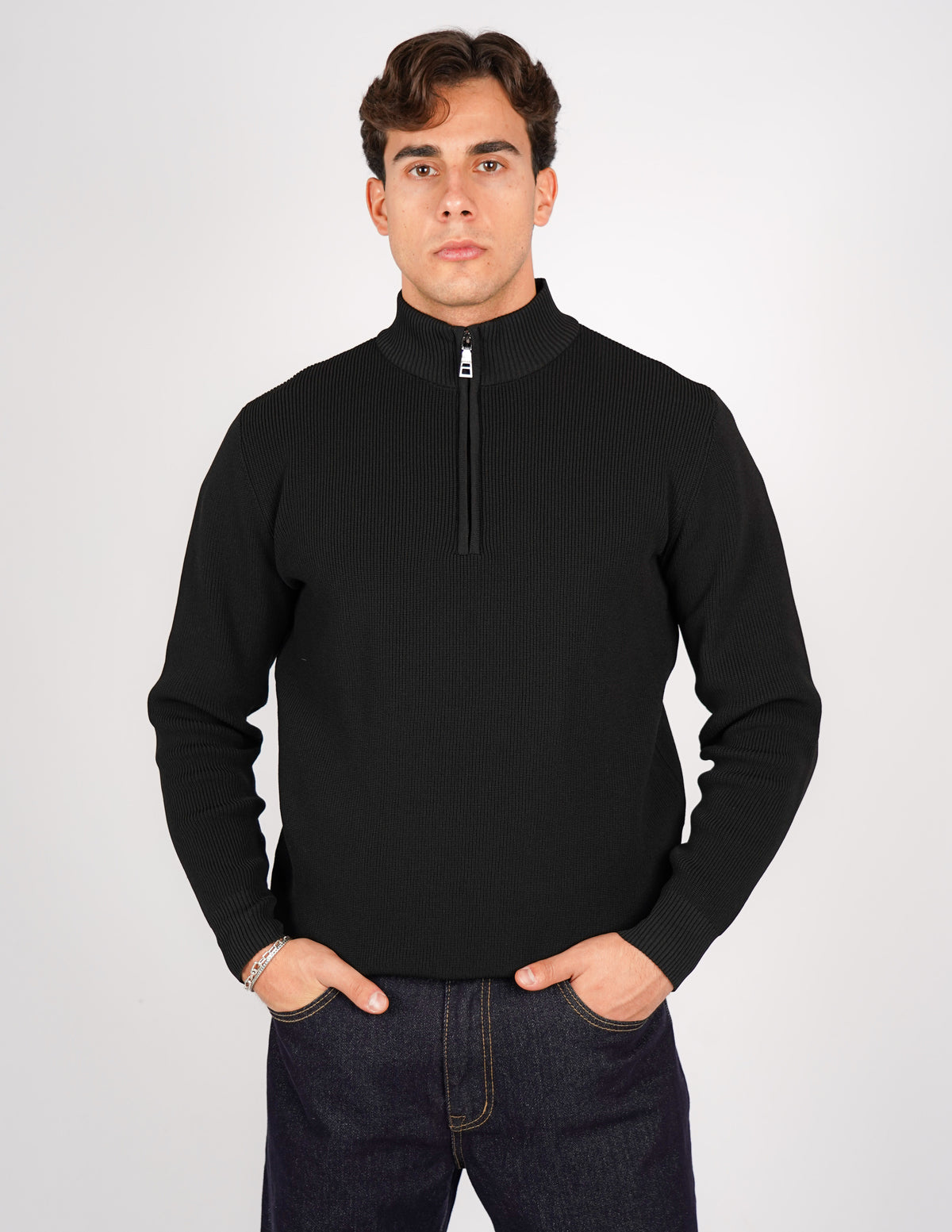 maglione mezza zip  over d antipilling