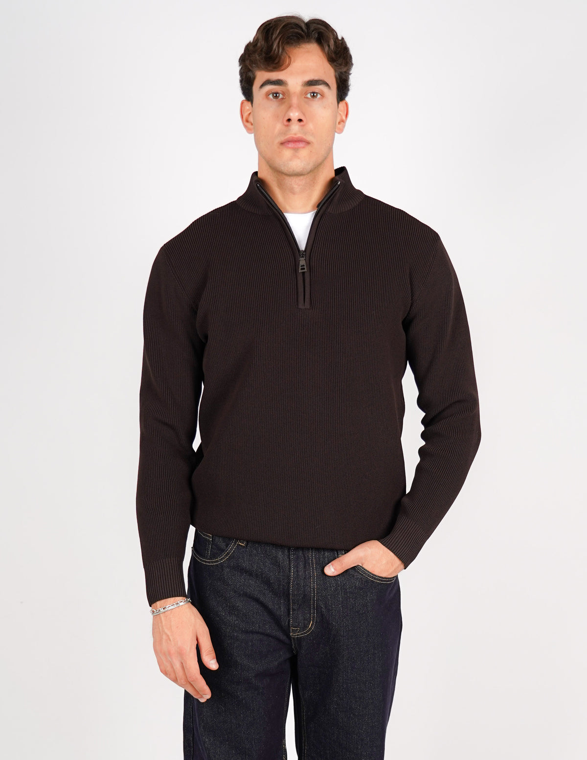maglione mezza zip  over d antipilling