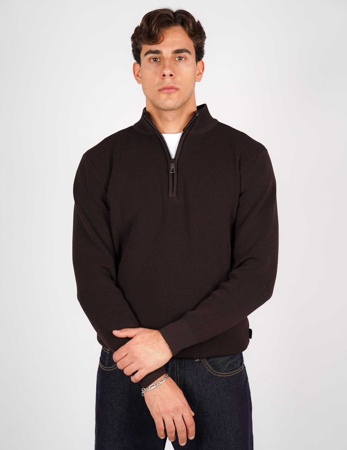 maglione mezza zip  over d antipilling