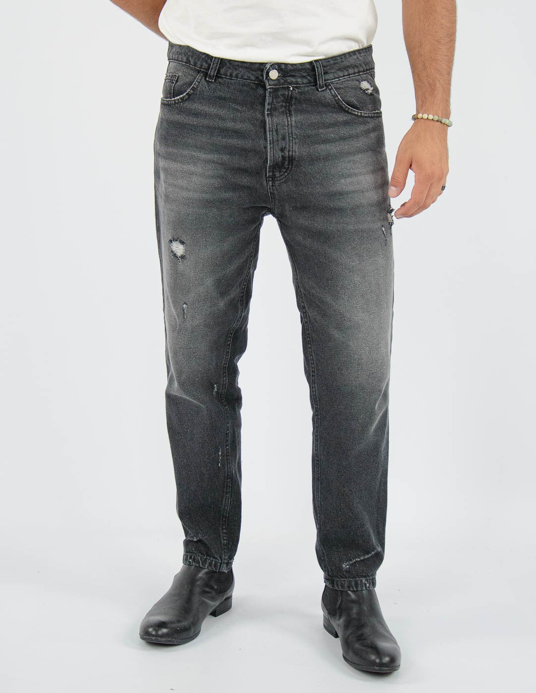 JEANS UOMO GRIGIO CON ROTTURE LUNGO