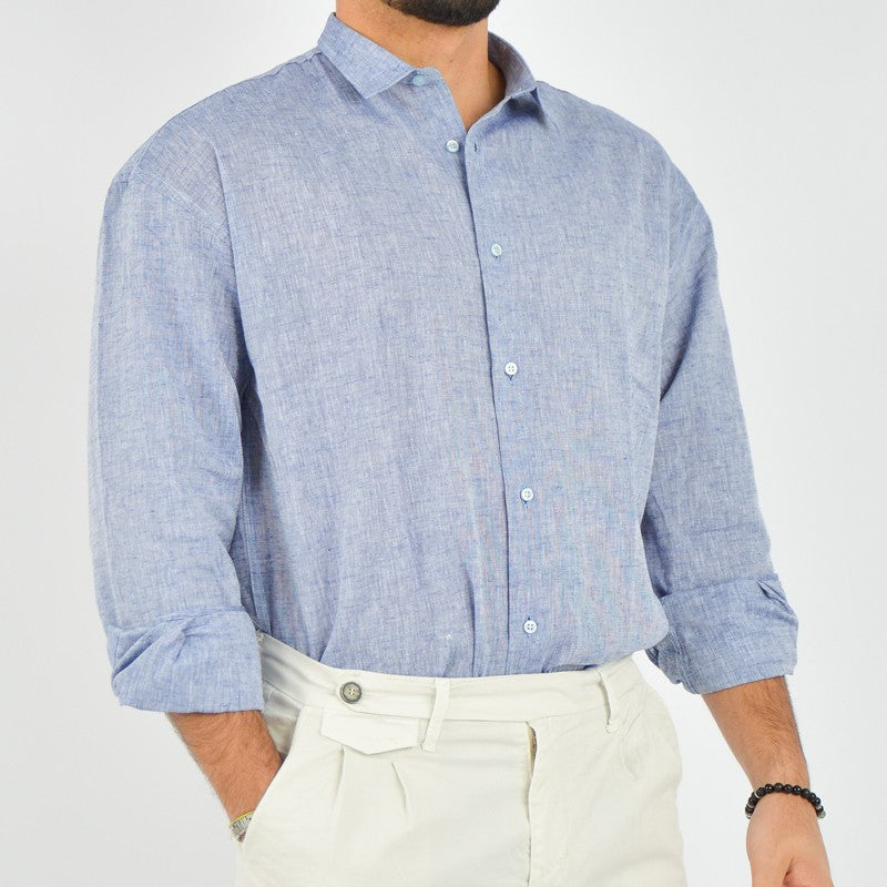 camicia uomo relax fit lino denim