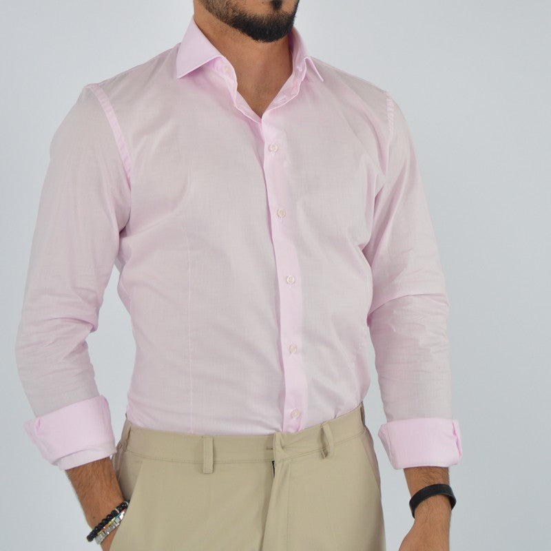 camicia uomo in cotone collo francese rosa