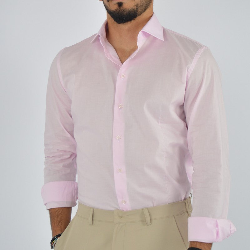 camicia uomo in cotone collo francese rosa