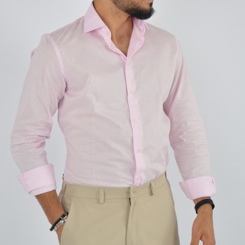 camicia uomo in cotone collo francese rosa