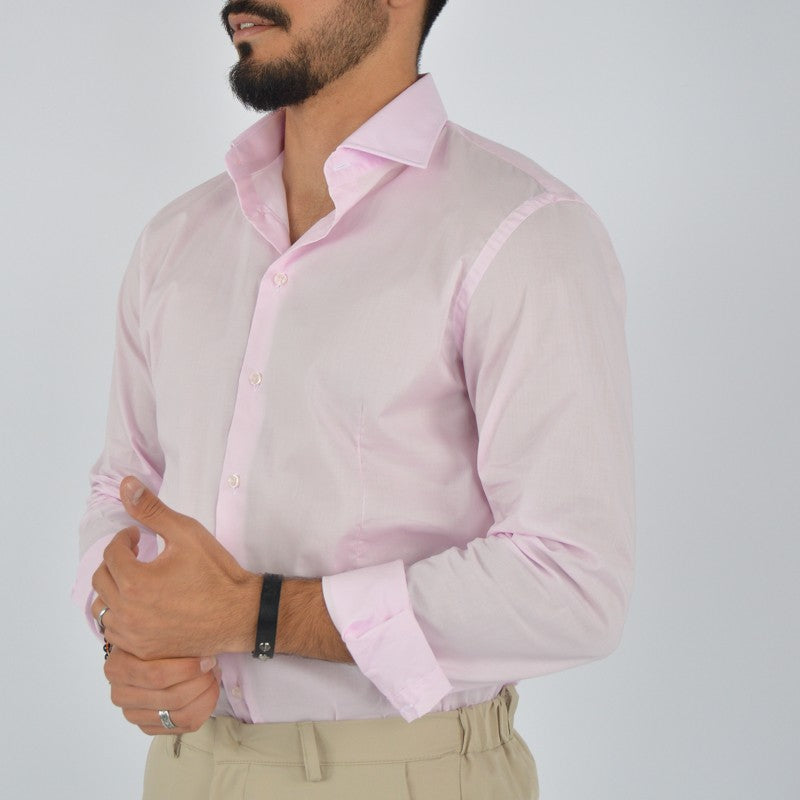 camicia uomo in cotone collo francese rosa